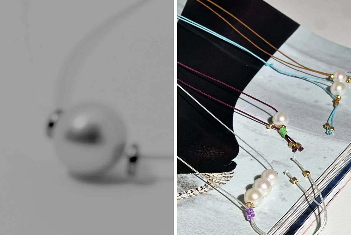 Echte Perlen Halskette mit farbigem Makramee Verschluss