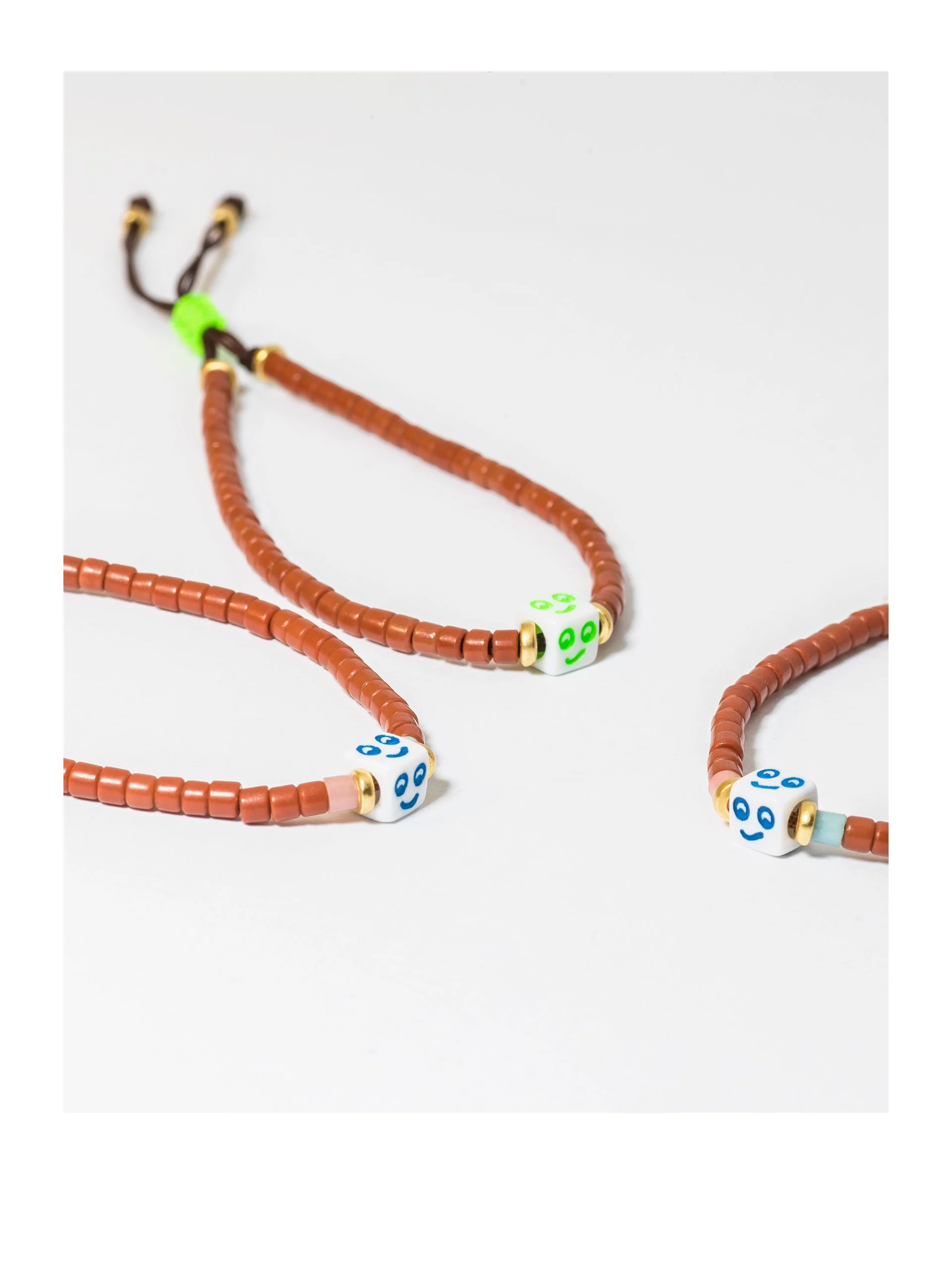 NEW ! ADJUSTABLE SMILE BRACELET CINNAMON / NEON GREEN