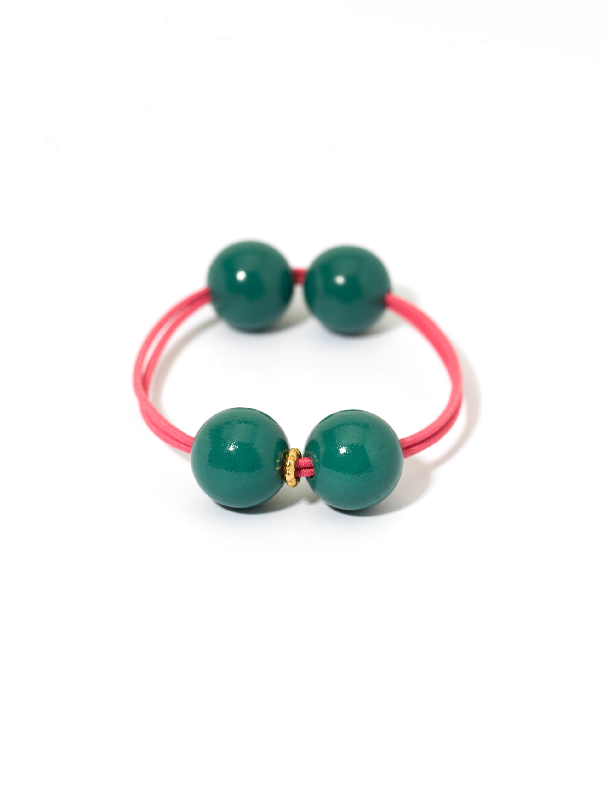 WOODY HAIR TIE EMERALD / GERANIUM PINK