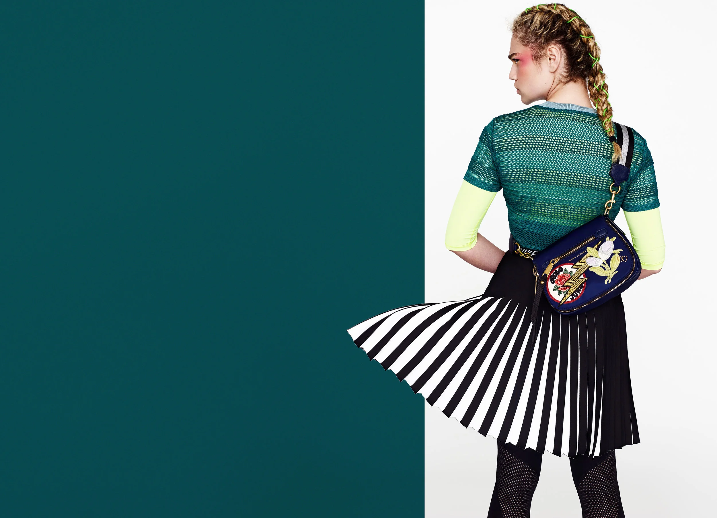 Kiana -Green top by Maje @Bloomingdales, $125 -Skirt by Alaia @Saks Fifth Ave $2,185 -purse by Marc Jacobs @ Bloomingdales, $350 -Nike leggings @Nike.com -shoe by Prada at Saks Fifth Ave, $830