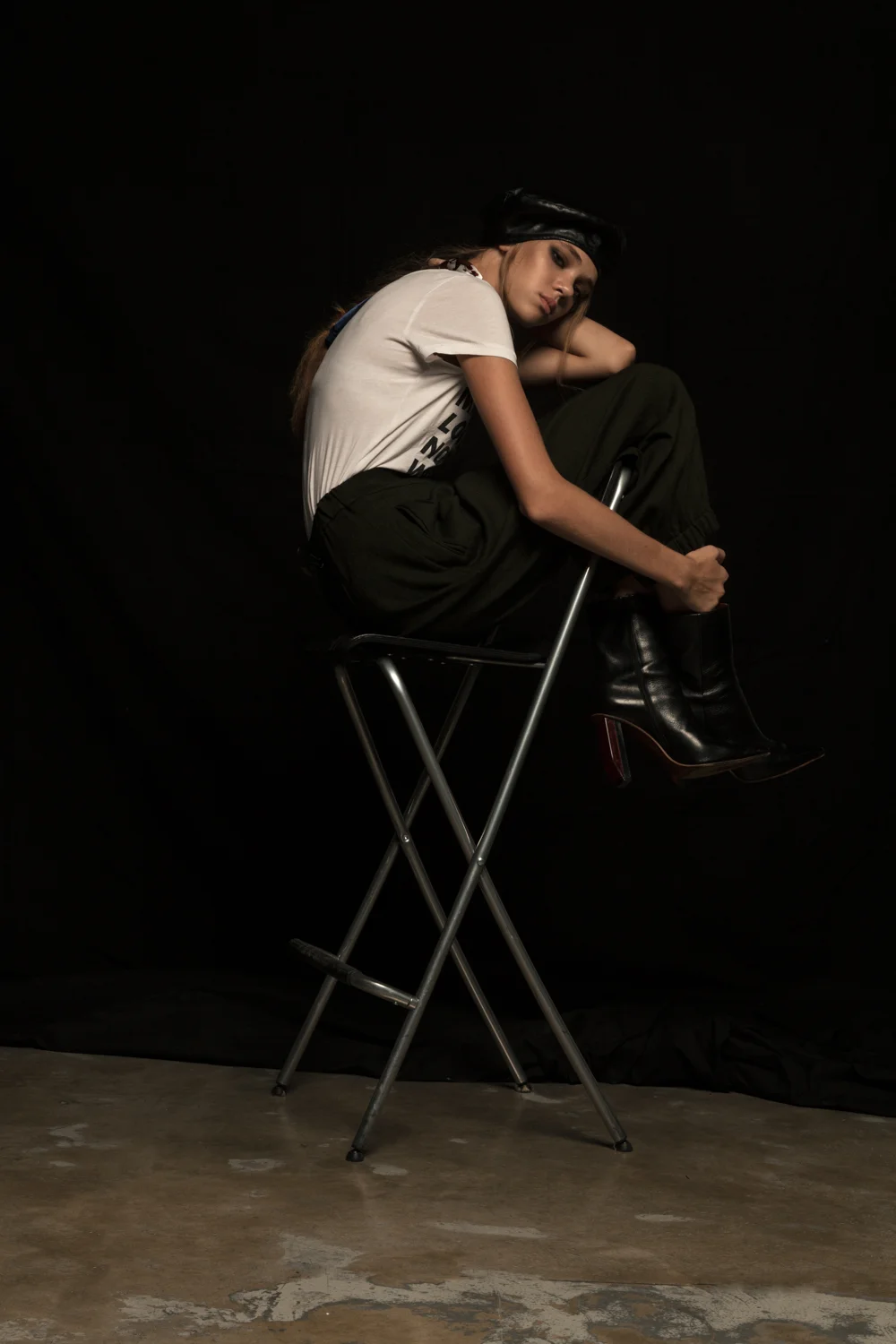 TSHIRT - DIESEL MILITARY PANTS - OPIFICIO NEIRAMI FOULARD - STYLIST'S OWN ECO LEATHER BEANIE - STYLIST'S OWN ANKLE BOOTS - VETEMENTS