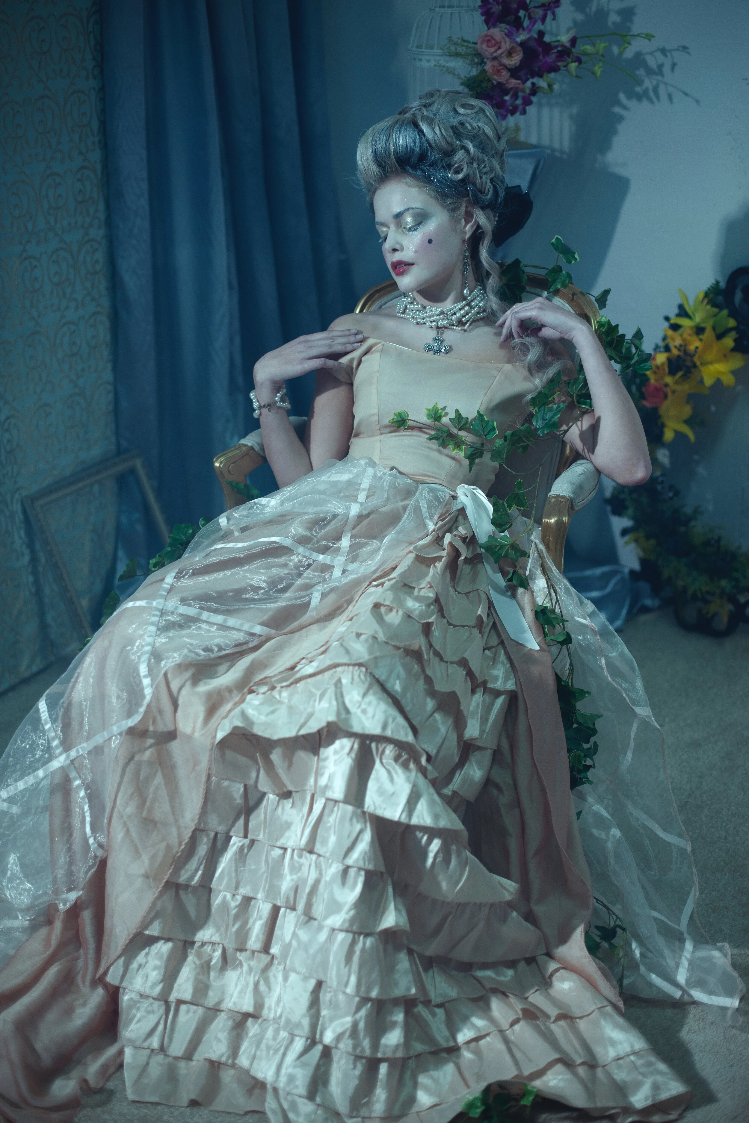 Photographer: René Salvador Female Model: Taylor Marie Cowhey Makeup Artist: Isabel Valencia Hair Stylist: Markuz Royale Fashion Designer: Diana Prince Jewelry Designer: Angelina Noir Flower Arranger: Lana Rose Wardrobe Credits: Wardrobe by