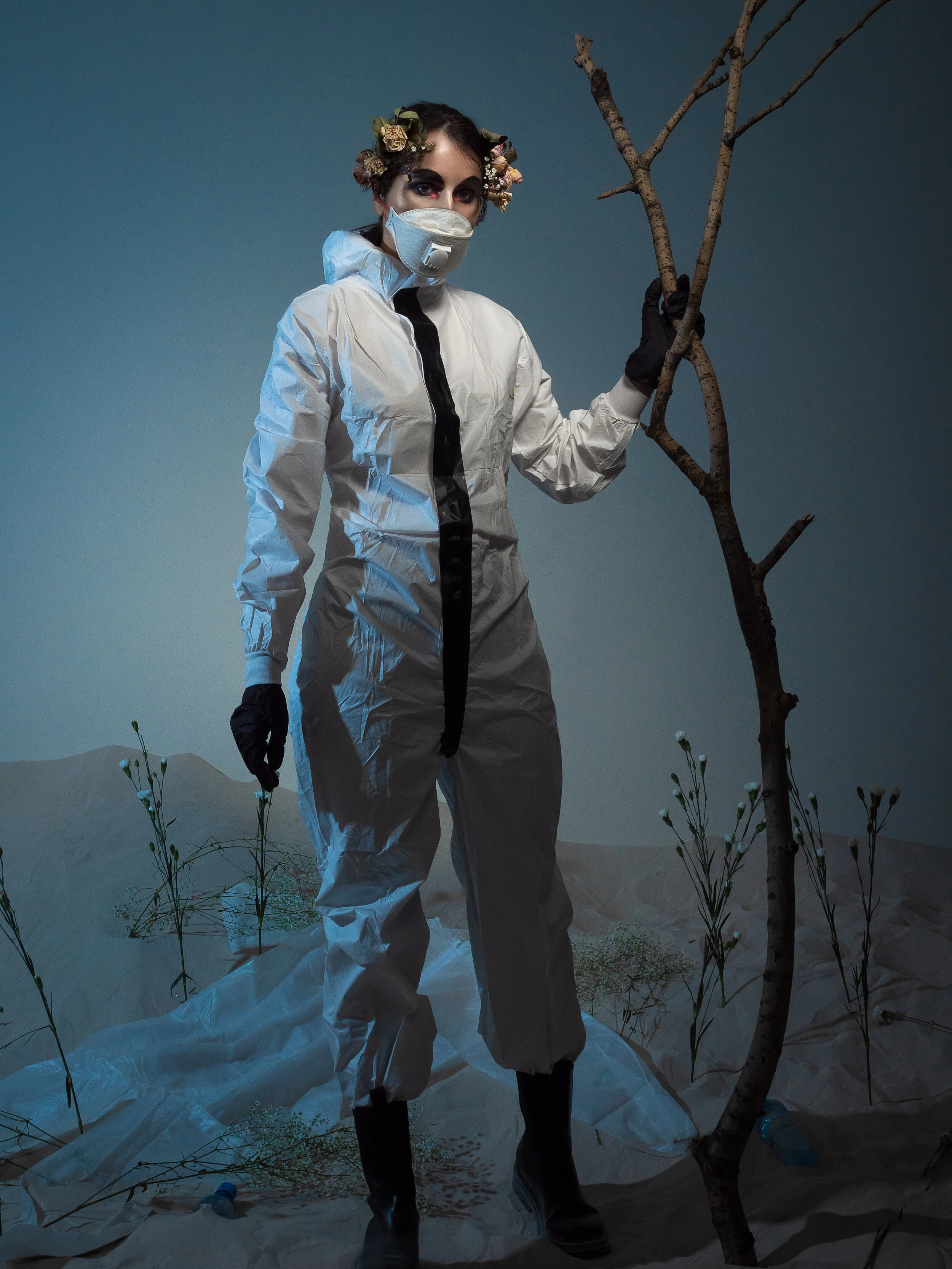 Photographer: Dmitrii Militonov Female Model: Anastasia Shchinova Makeup Artist/Hair Stylist: Anna Martynova Wardrobe Stylist: Anastasiia Iarkina Retoucher: Ira Zavarina Wardrobe Credits: Hazmat suit: Delta Mask: ЗМ Boots: stylist property