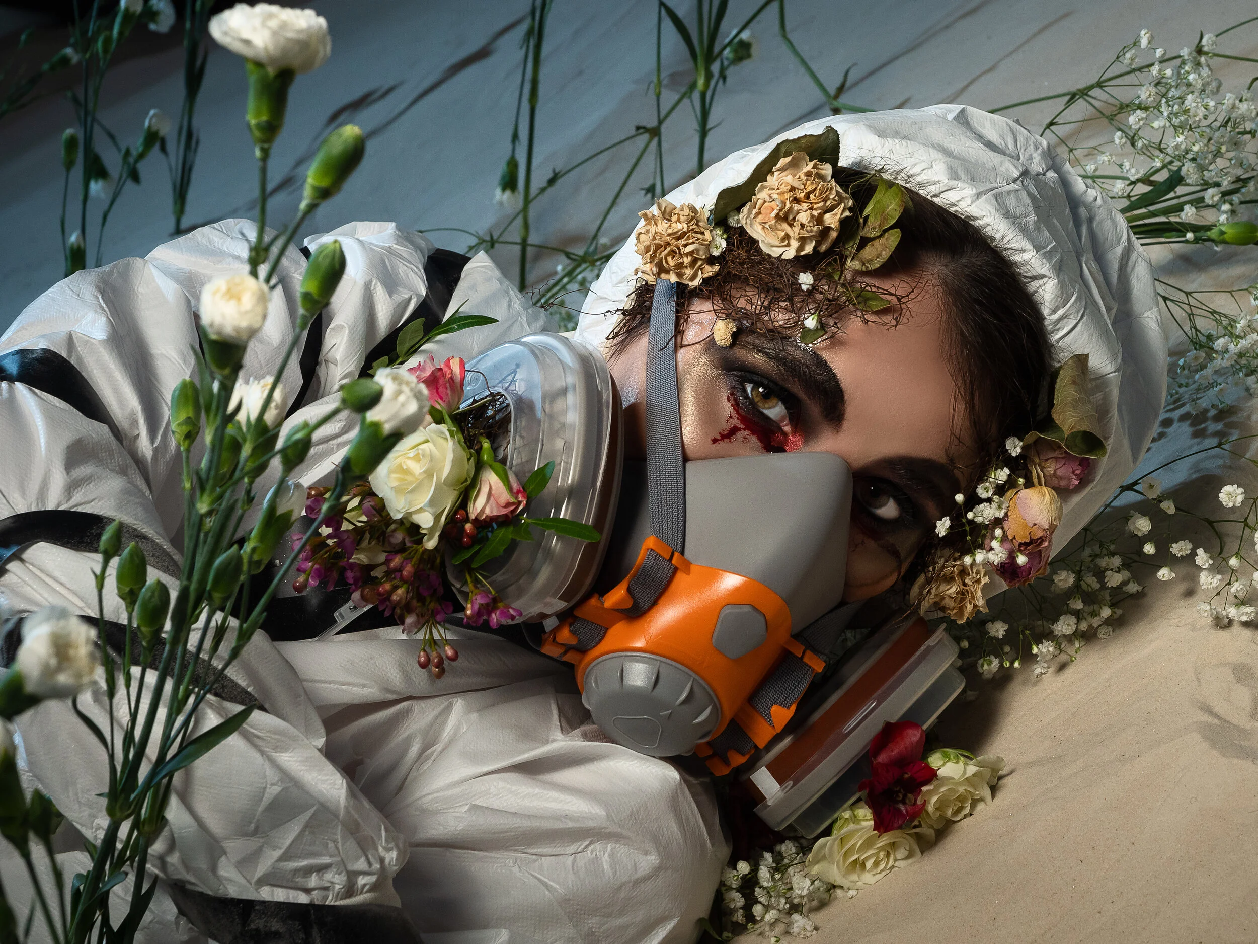 Photographer: Dmitrii Militonov Female Model: Anastasia Shchinova Makeup Artist/Hair Stylist: Anna Martynova Wardrobe Stylist: Anastasiia Iarkina Retoucher: Ira Zavarina Wardrobe Credits: Hazmat suit: Delta Mask: ЗМ Boots: stylist property