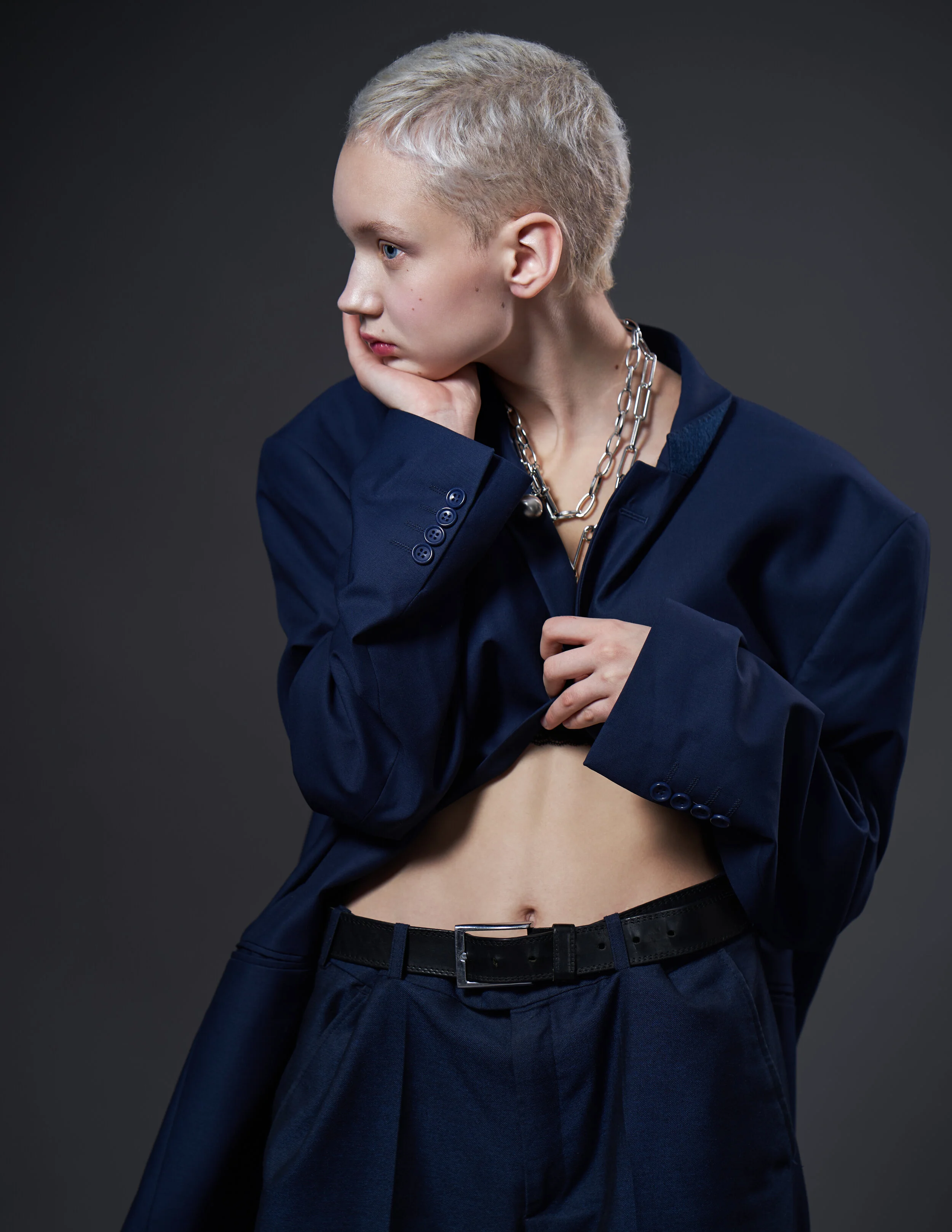 Photographer: Elena Mineeva Female Model: Kat @twainmanagement Makeup Artist: Catherine Antonova Stylist Assistant: Renata Raiskaya Assistant: Alexey Dimov Retoucher: Julia Mineeva Suit stylist’s property Accessories Ann G
