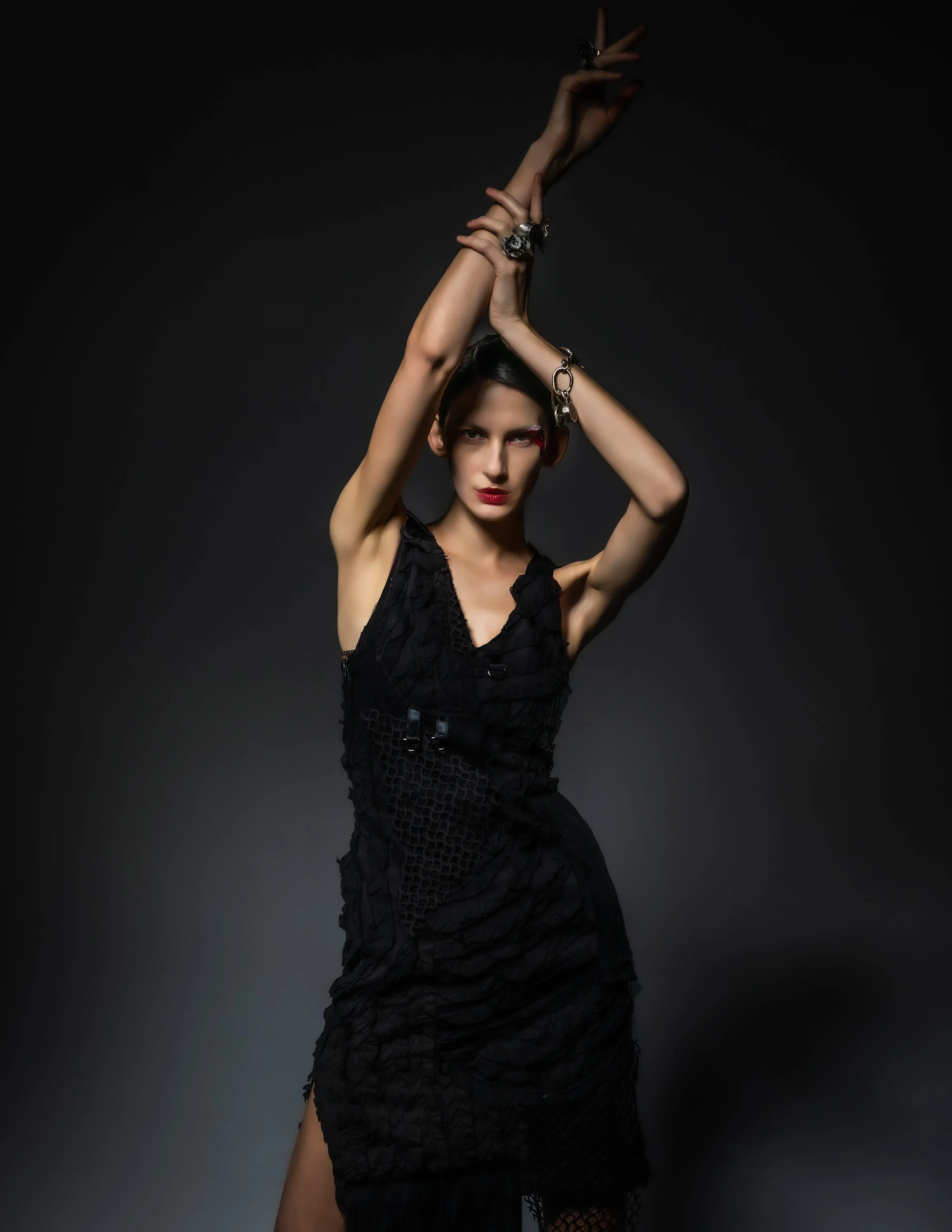 Photographer: Stephen Mihalchik Female Model: Olga Savina @Fenton Models Creative Director: Chris Lavish Makeup Artist: Mitch Yoshida Art Director/Hair Stylist: Hair Stylist Jason Linkow Assistant: Jonathan Fang Wardrobe Credits: Black Dr