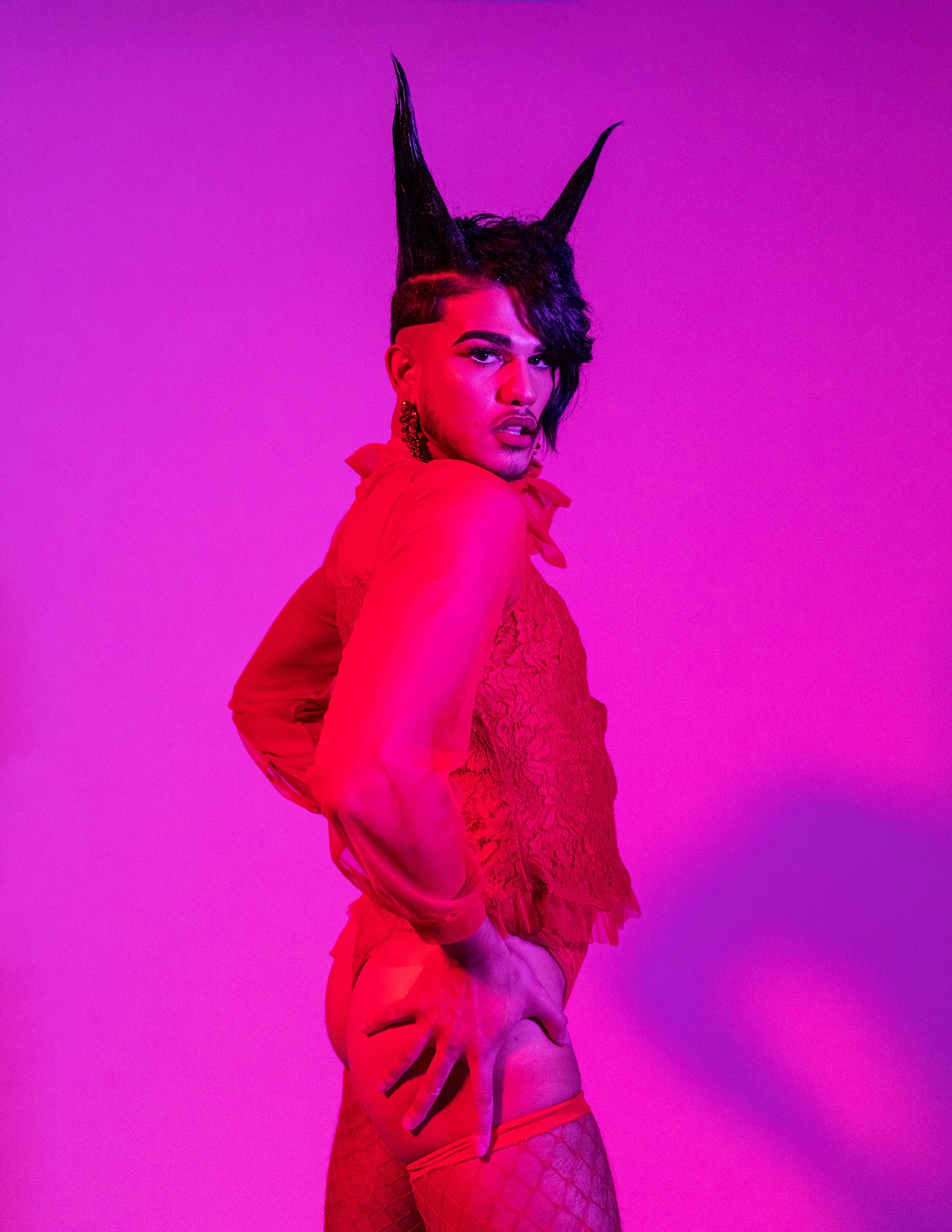 Wardrobe Stylist/Creative Director/Photographer/Retoucher: Tomie Wilson Wardrobe Stylist/Male Model/Makeup Artist/Hair Stylist: Brandon Cordero Wardrobe Credits: Lingerie is vintage thrifted.