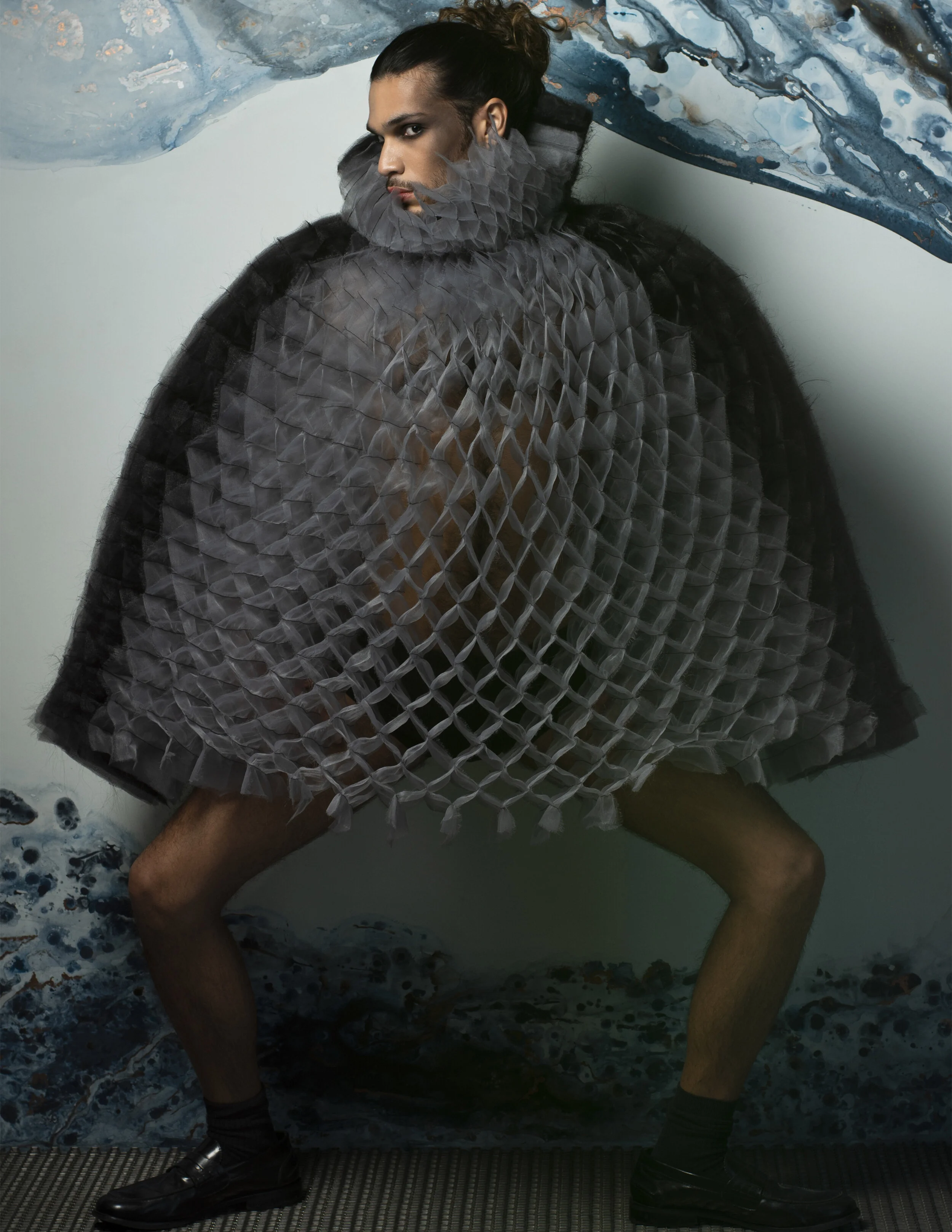 Photographer: Virgilio Gomes Male Model: Avo Figueredo @Barcino Management Makeup Artist: Andrea Segura Mora Wardrobe Stylist: Claudia Marco Wardrobe Stylist: Laia Cabestany Wardrobe Credits: Dress: Daniela Mircea Shoes: Kenneth Cole
