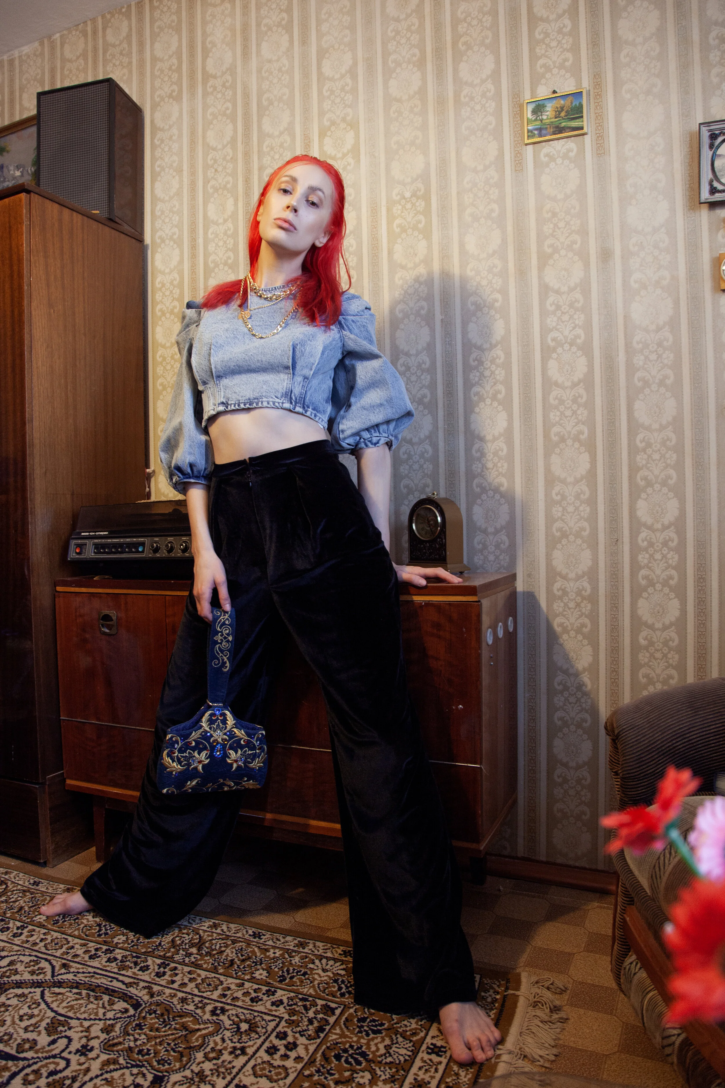 Photographer, Retoucher: Polovodova Ksusha Female Model: Helen Yushkova Stylist: Lana Salakhetdinova Makeup Artist/Hair Stylist: Masha Strogaya Fashion Designer: Valentina Bukeeva Wardrobe Credits: Top: Zara Bag: Valentina Bukeeva Pants: M