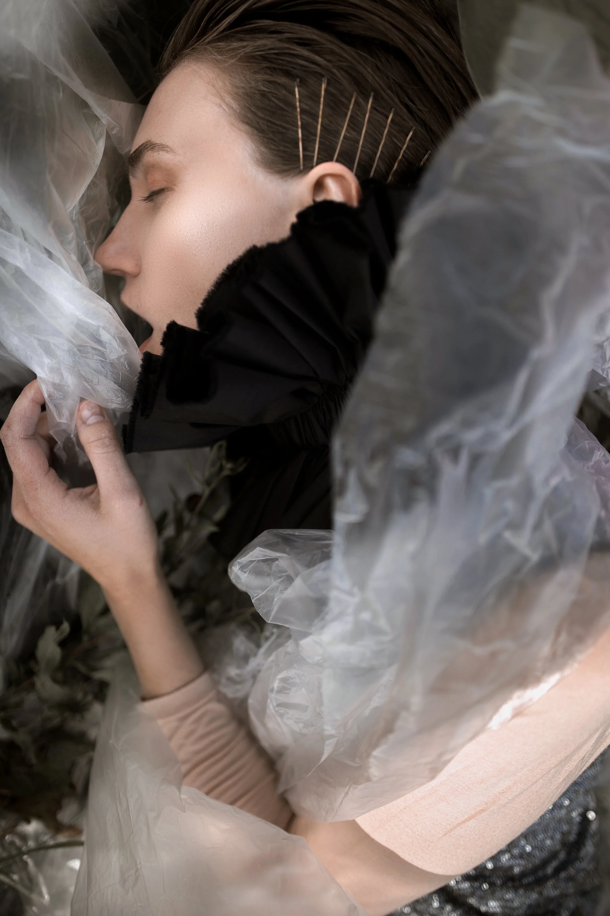 Photographer: Alexandra Bizyukova Female Model: Alexandra Nilova @Timodels Makeup Artist: Christina B Fashion Designer: AYA DESIGN Wardrobe Stylist/Creative Director: Irina Evseenko Wardrobe Credits: Siver shining dress Aya design Black coll