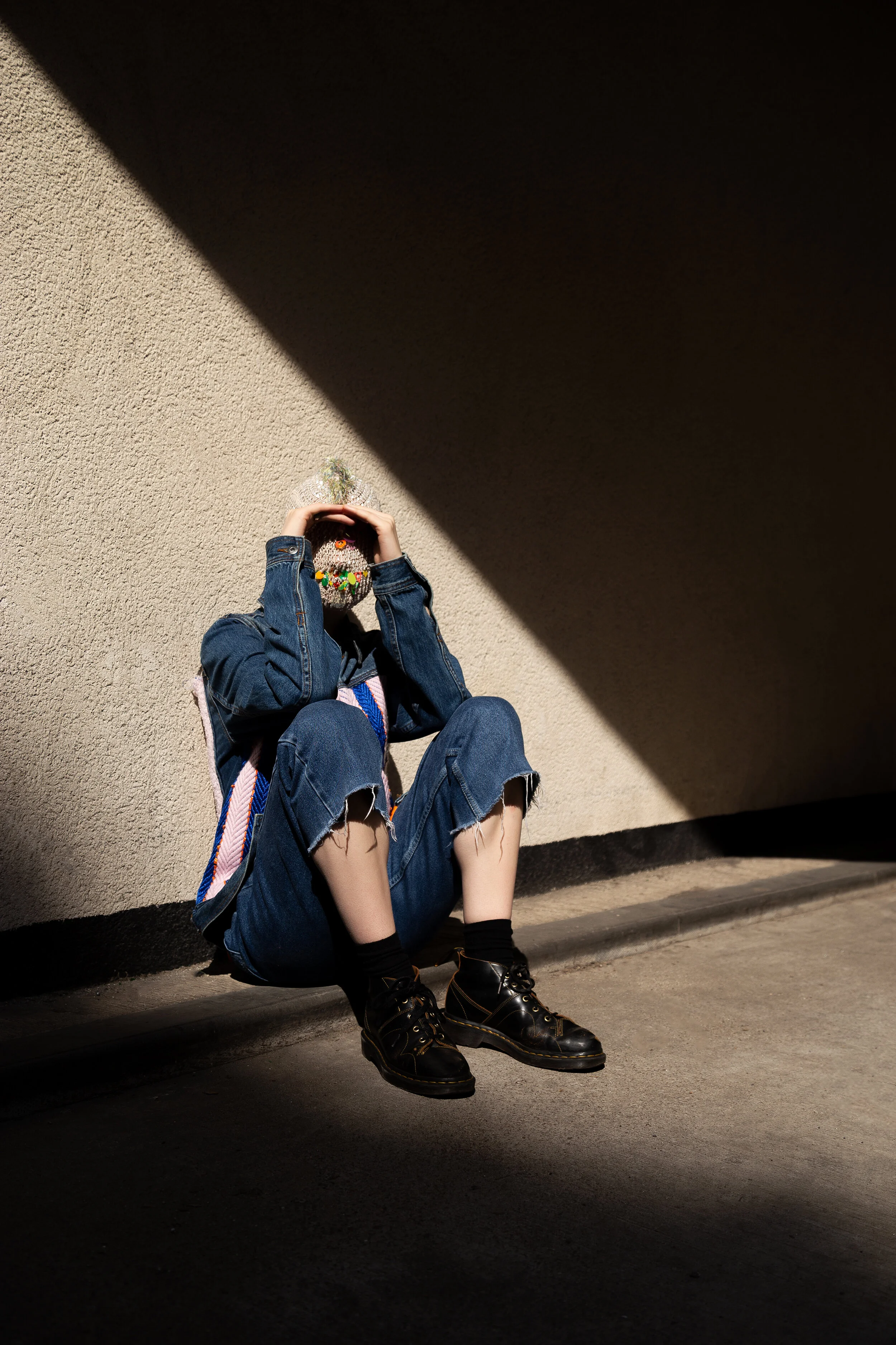 Photographer: Kevin Mora-Rosenkranz Female Model: Becca Murphs Wardrobe Stylist: Michelle Watson Textile Designer: Julie Anne Fernandez Wardrobe Credits: Mask: Kitsch Me Vintage Jacket: Julie Anne Fernandez Jeans: Urban Outfitters Shoes: Top