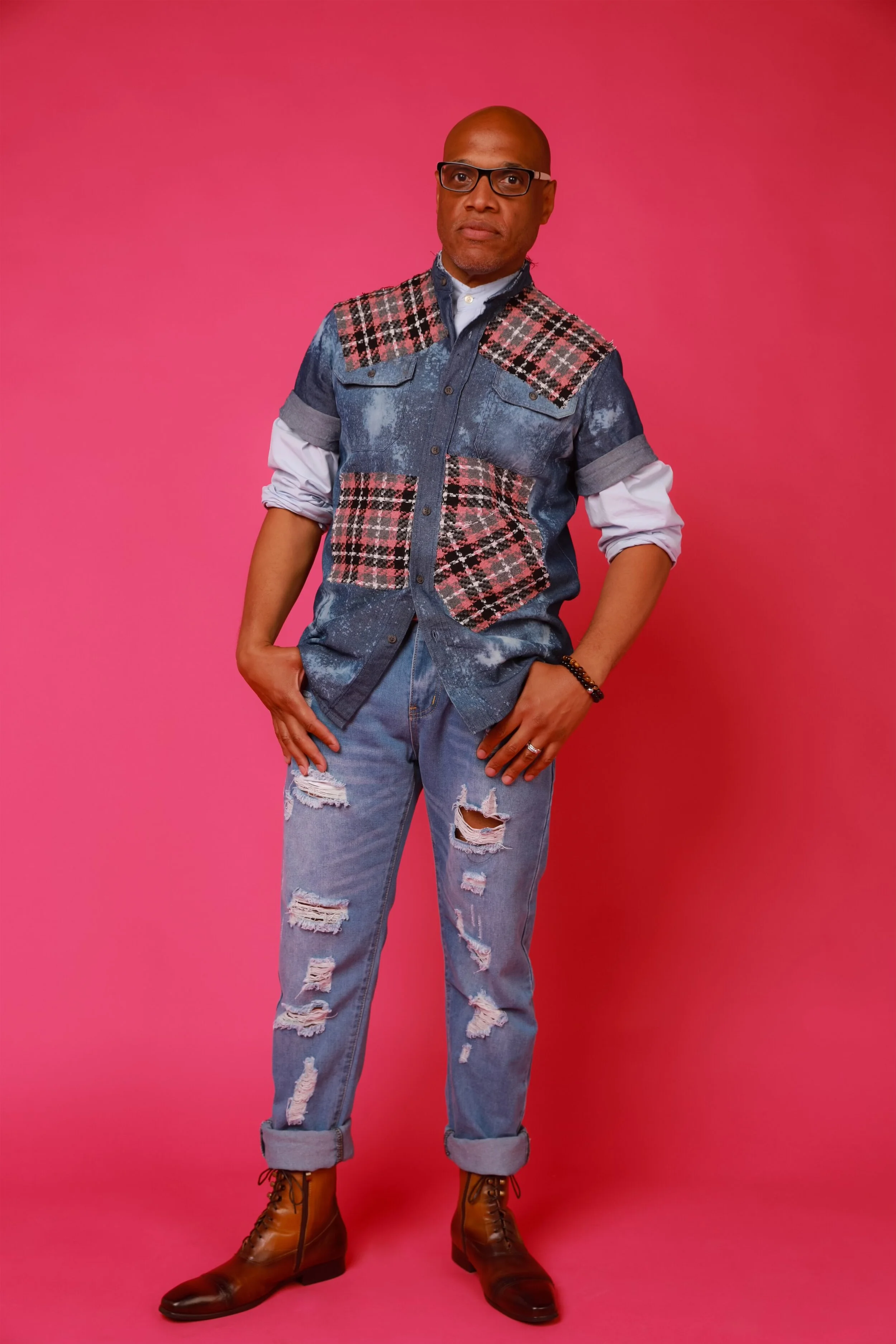 Fashion Designer: Justin Haynes www.Jus10h.org Photographer: Louie Moreno Creative Director: Andrew Maxwell Male Model: Jeffrey Brace Makeup Artist: Sassy Frass