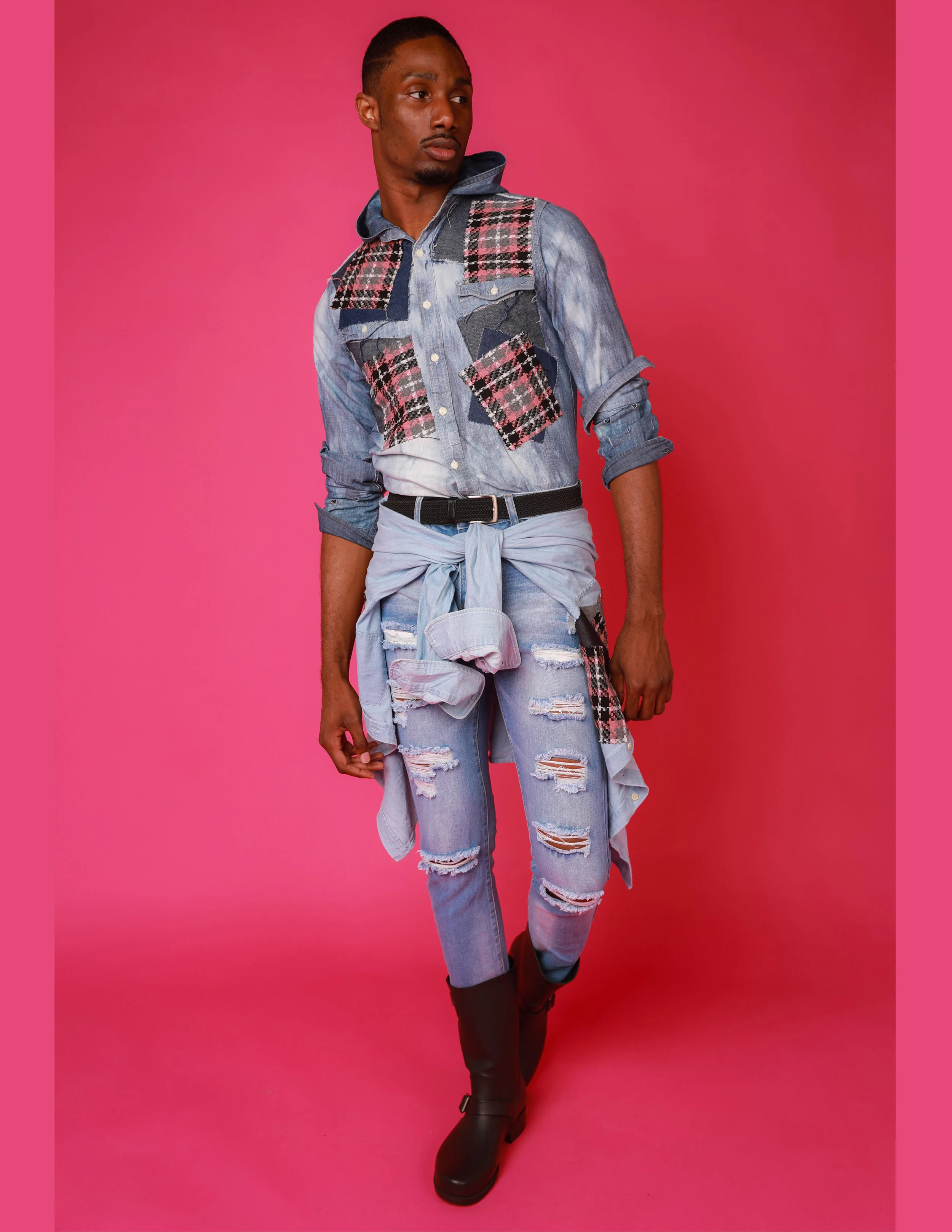 Fashion Designer: Justin Haynes www.Jus10h.org Photographer: Louie Moreno Creative Director: Andrew Maxwell Male Model: Myles Jeh Makeup Artist: Sassy Frass Wardrobe Credits: International Designer/Tailor: Justin Haynes of JUS10H
