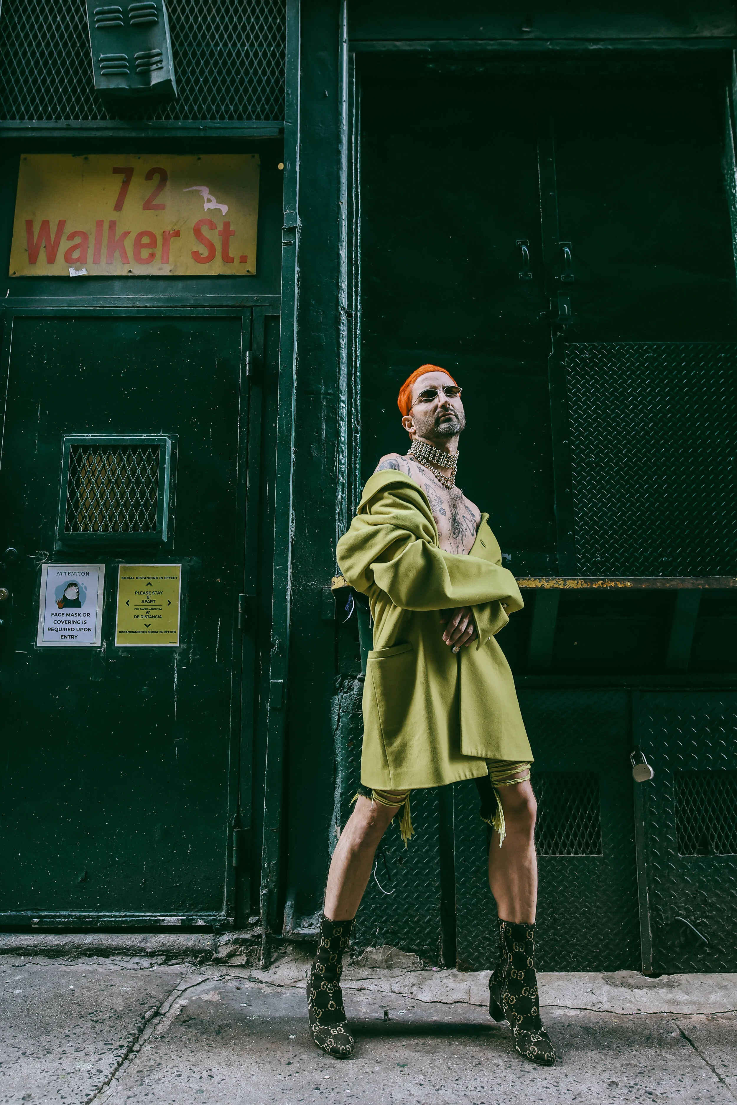 Photographer: Tatiana Katkova Wardrobe Stylist/Creative Director/Model/Makeup Artist/Hair Stylist: Andi Ospina Wardrobe Credits: Hair by: @michaelmorenohair Necklace by: @versace Jacket by: @versace Shorts by: @marques_almeida Boots
