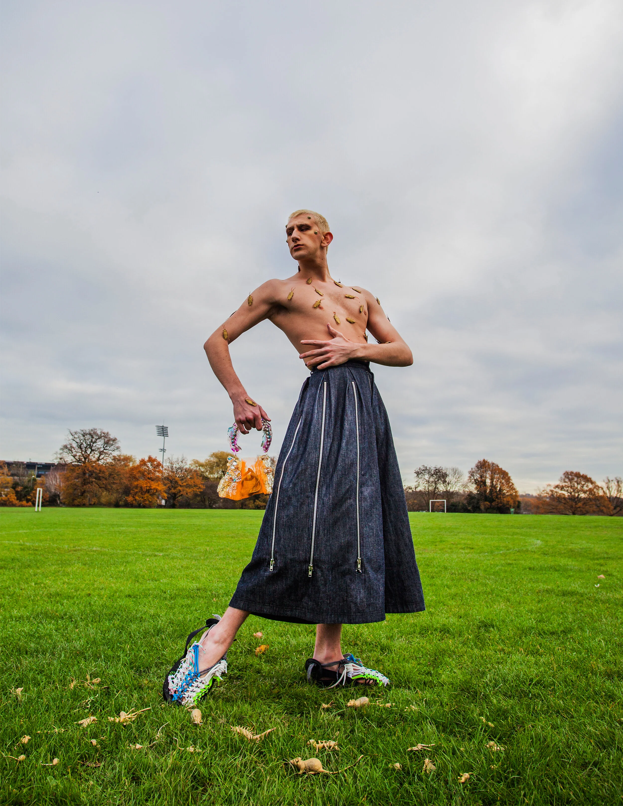 Photographer: Amelia Sonsino Model: George Valerian Ursache Art Director: Luena Paulino Makeup Artist: Stefan Zamfor Wardrobe Stylist: Tudor Covaciu Wardrobe Credits: Bag and Shoes by CONGREGATIONdesign Trousers by Teodora Mitrovska repr