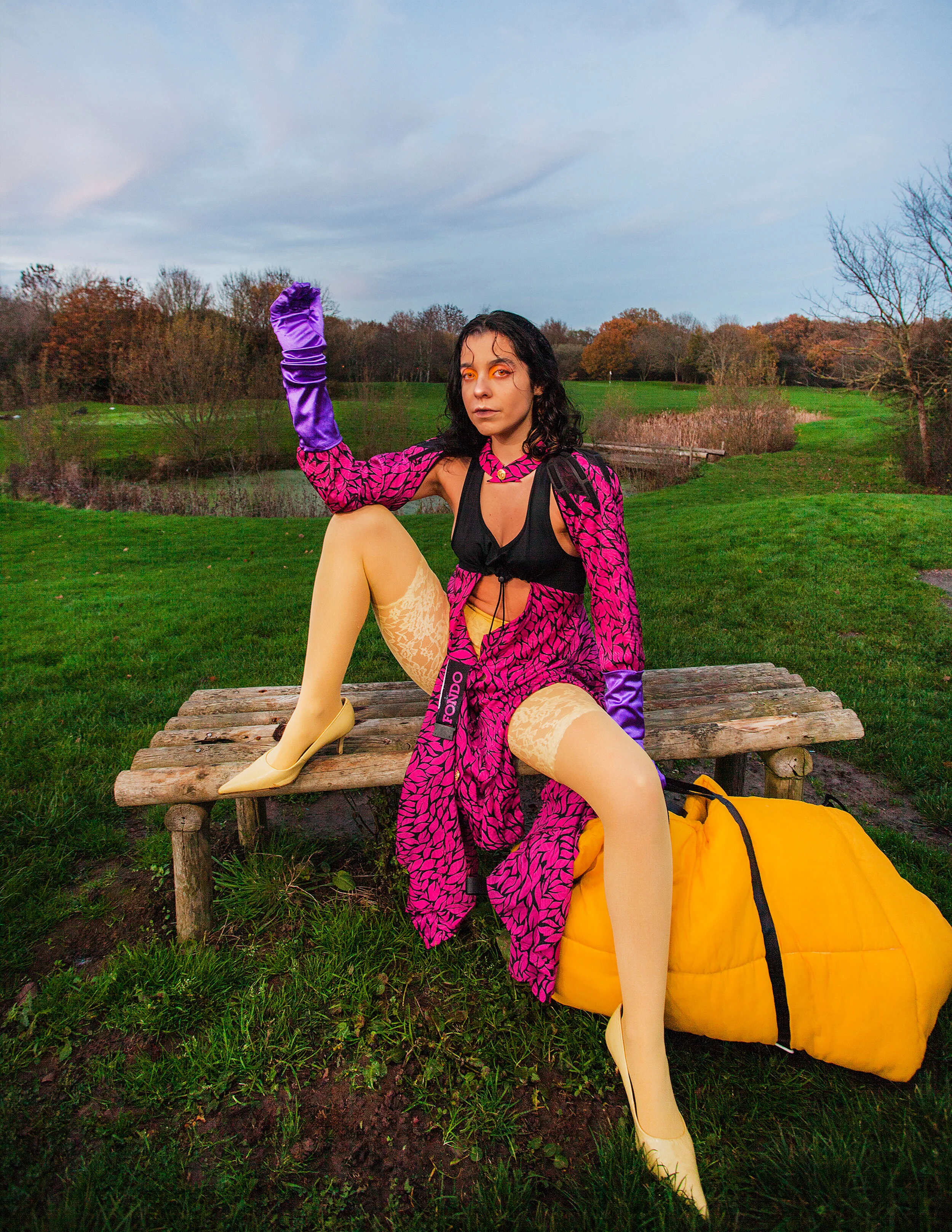 Photographer: Amelia Sonsino Model: Anaisa Luis Makeup Artist: Stefan Zamfor Art Director: Luena Paulino Wardrobe Stylist: Tudor Covaciu Wardrobe Credits: Dress, Shorts and Bag by CONGREGATIONdesign Gloves, Stilettos and Tights from Styl