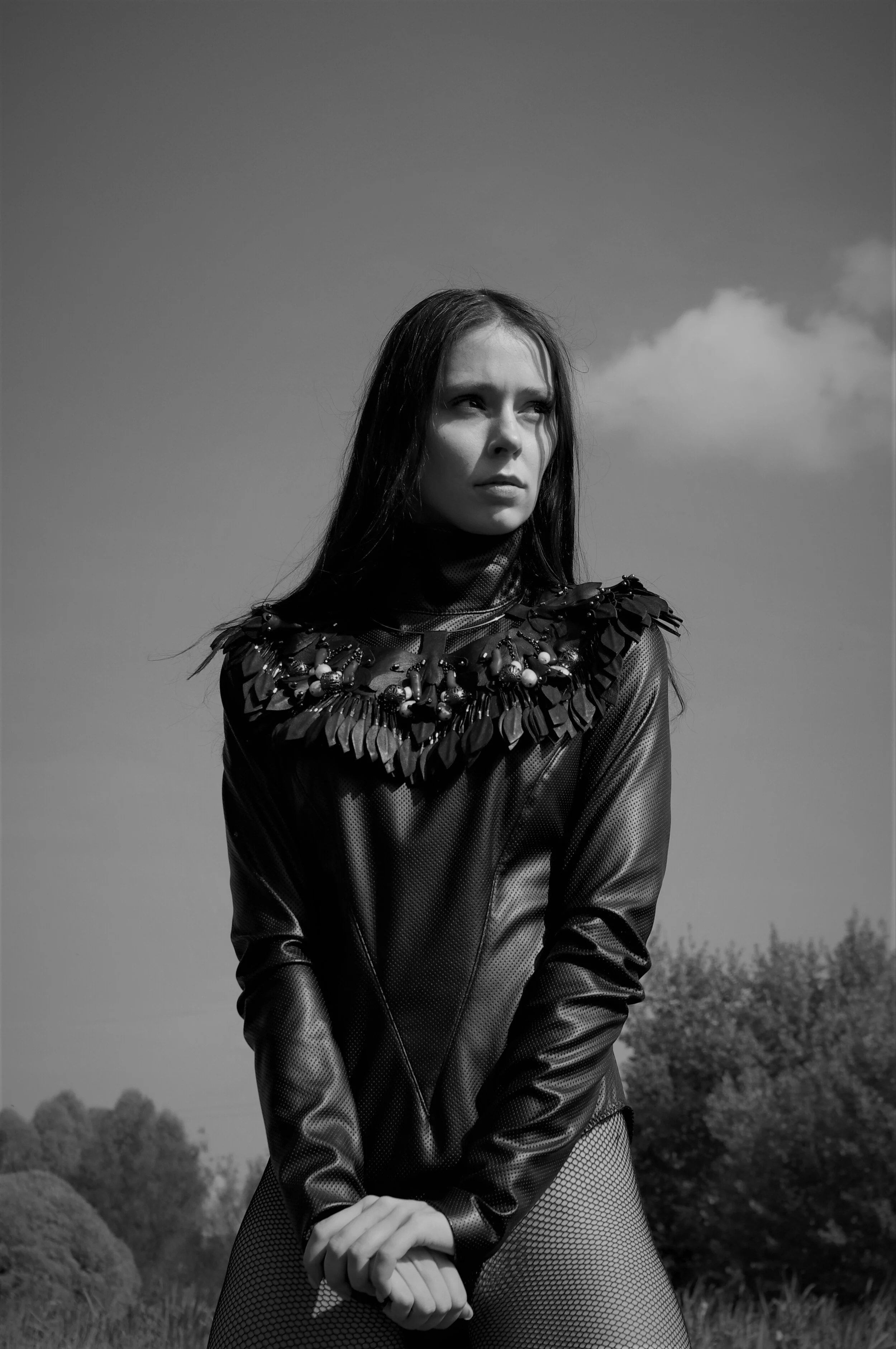 Photographer: Marina Uralskaya Model: Valentina Gorbacheva Fashion Designer: Marina Uralskaya Wardrobe Credits: Leather,pearls and corals cape , leather bodysuit by Marina Uralskaya