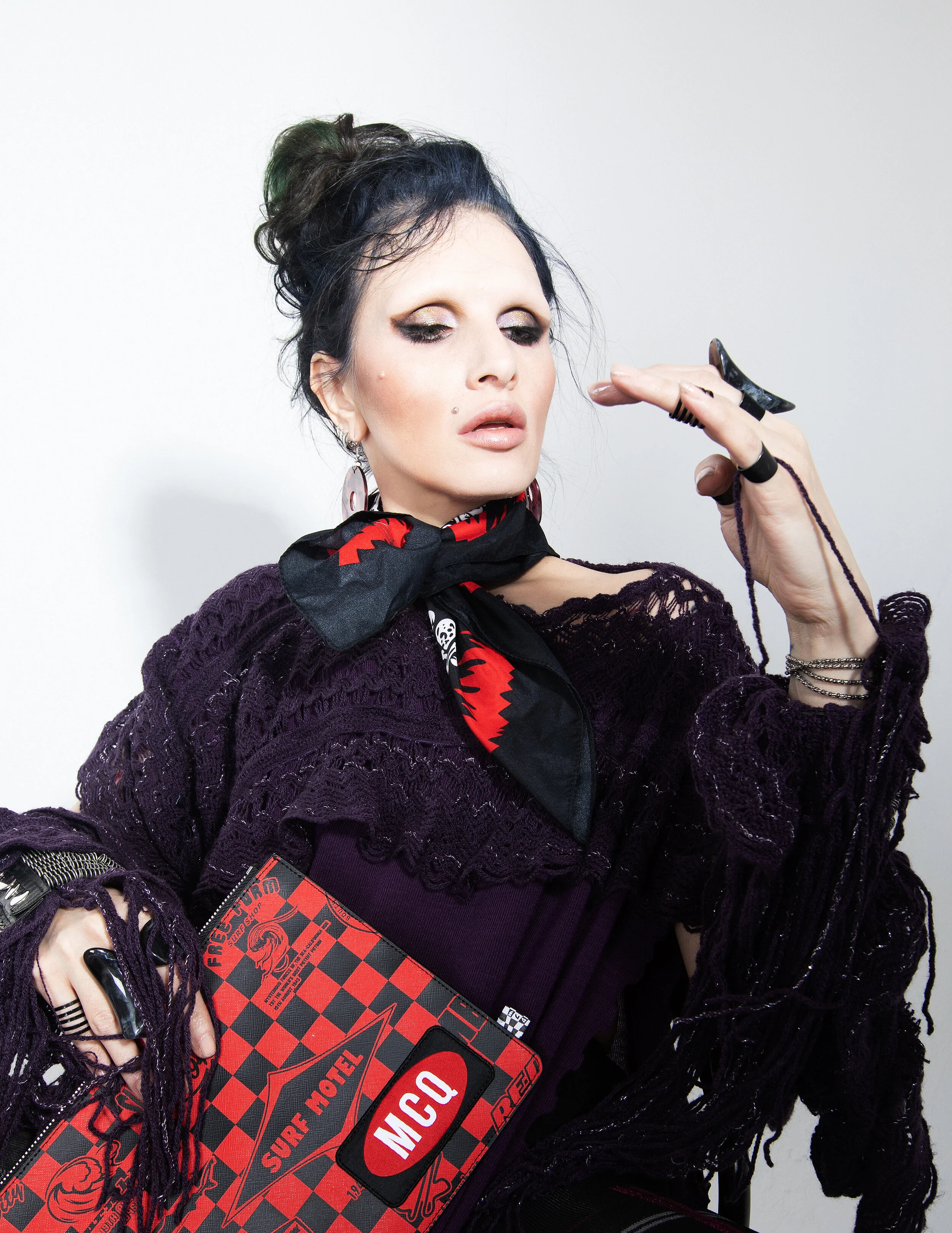 Photographer: Raisa Kanareva Fashion Designer, Slylist, Make-up and haire artist, Androgynous model: Alex No Wardrobe Credits: Cloak – A.No design Shoes – Robbi & Andre Clutch, headband (neck) – Alexander McQueen Tights – Omero Vin
