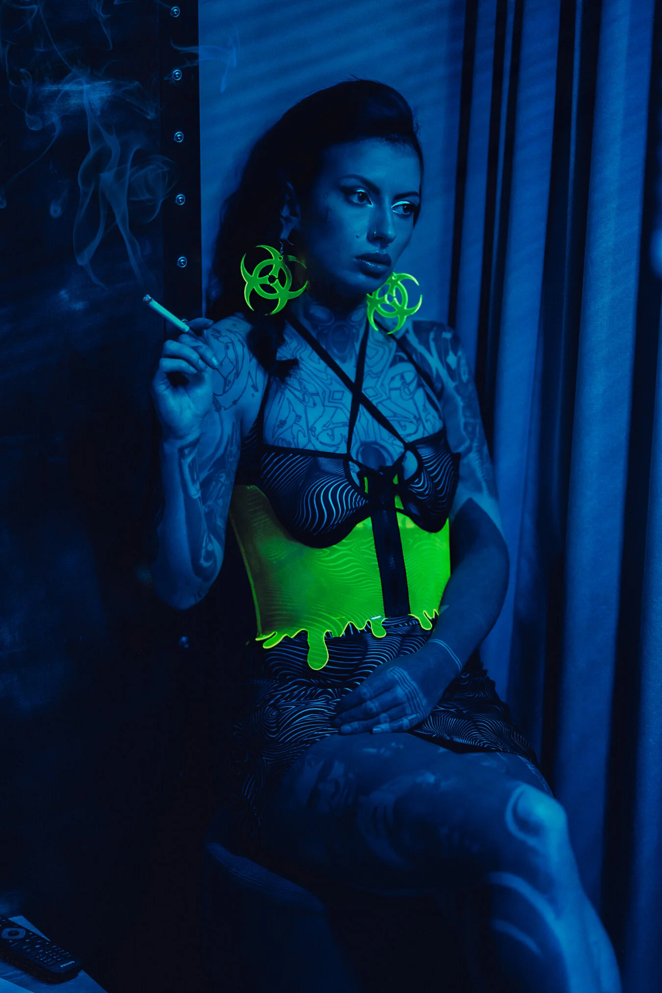 Photographer: Davide Aronnax Female Model: Dark Liquor Makeup Artist: Eva Herbohn Assistant: Nina Blck Fashion Designer: Ivy Berlin Wardrobe Credits: Earrings, dress and top: Ivy Berlin