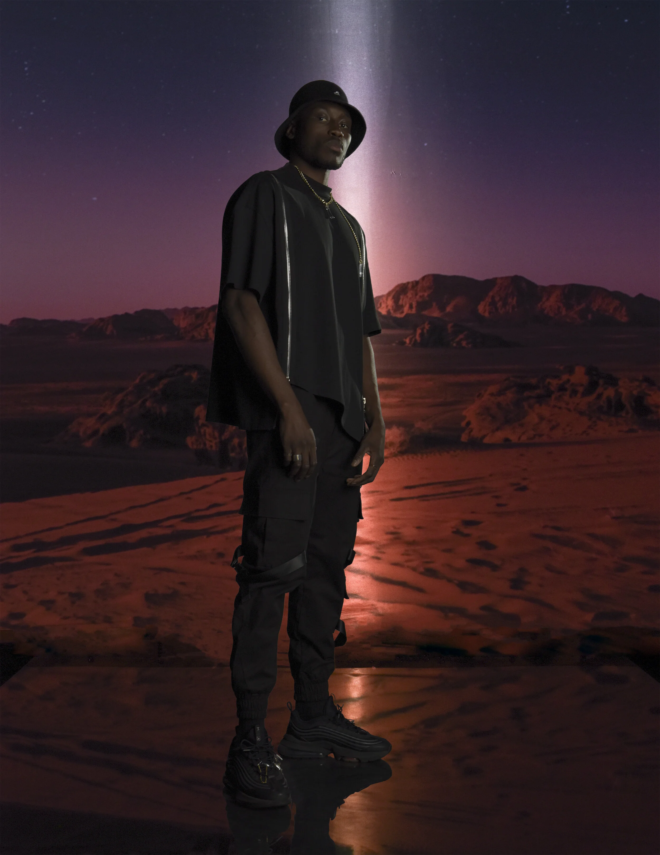 Photographer: Romarine Ronzon-Jaricot Model: Karamba Diaby @AG Scouting Makeup Artist: Eva Cissé Wardrobe Stylist/Accessory Designer: Berrin Vidin Assistant: Moïra Laurent Wardrobe Credits: Karamba's outfit - T-shirt : Xperimnt @xperimnt