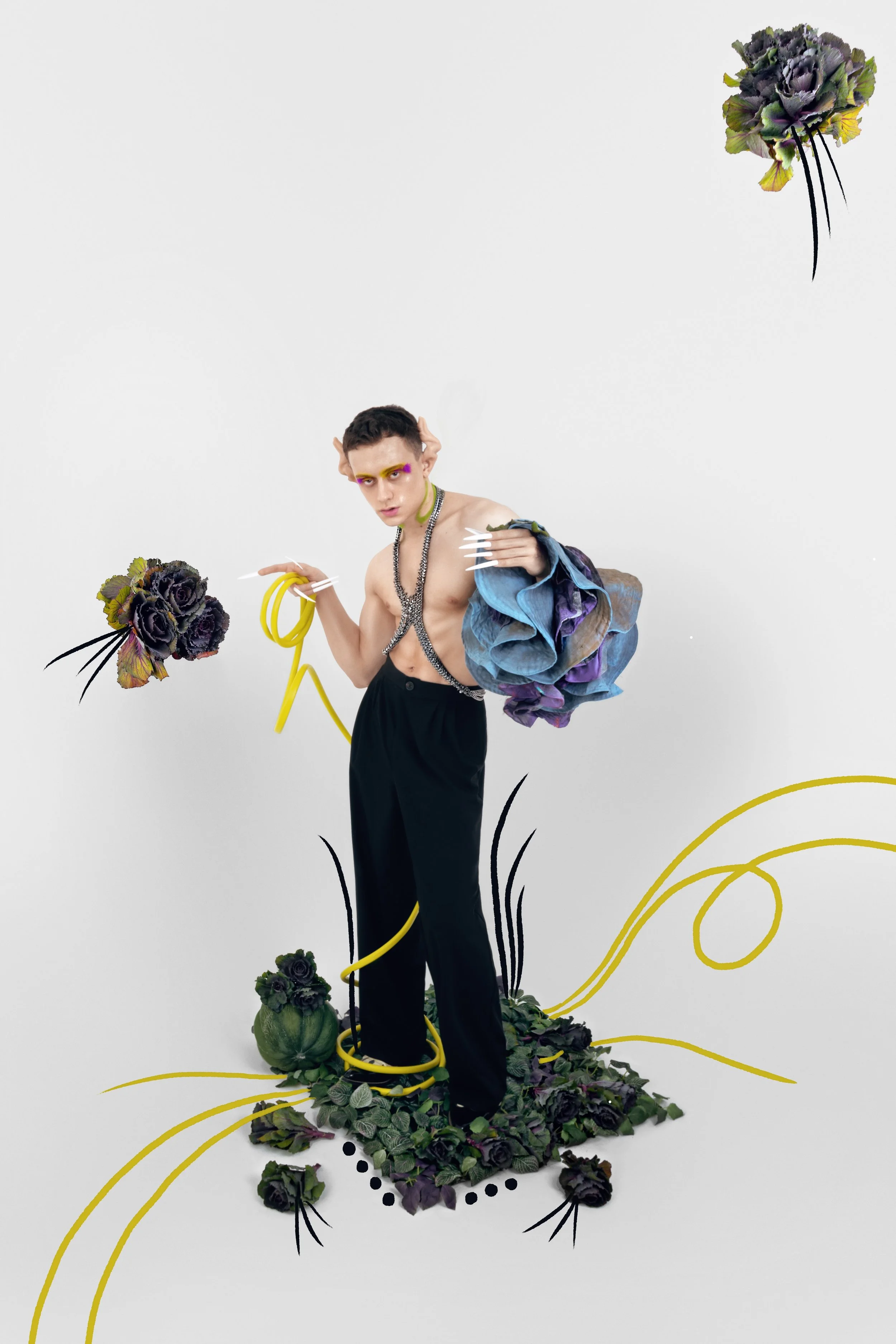 Photographer: Vlada Geletko Model: Eduard Dergachev Makeup Artist: ARTEM LYALKIN Wardrobe Stylist: Ishmaeva Margo Retoucher: Pro Post Retouch Service Clothes: sleeves: Tali Rutman @try_me_on.msk Accessories: chain: CHAINSSELF @chainsself