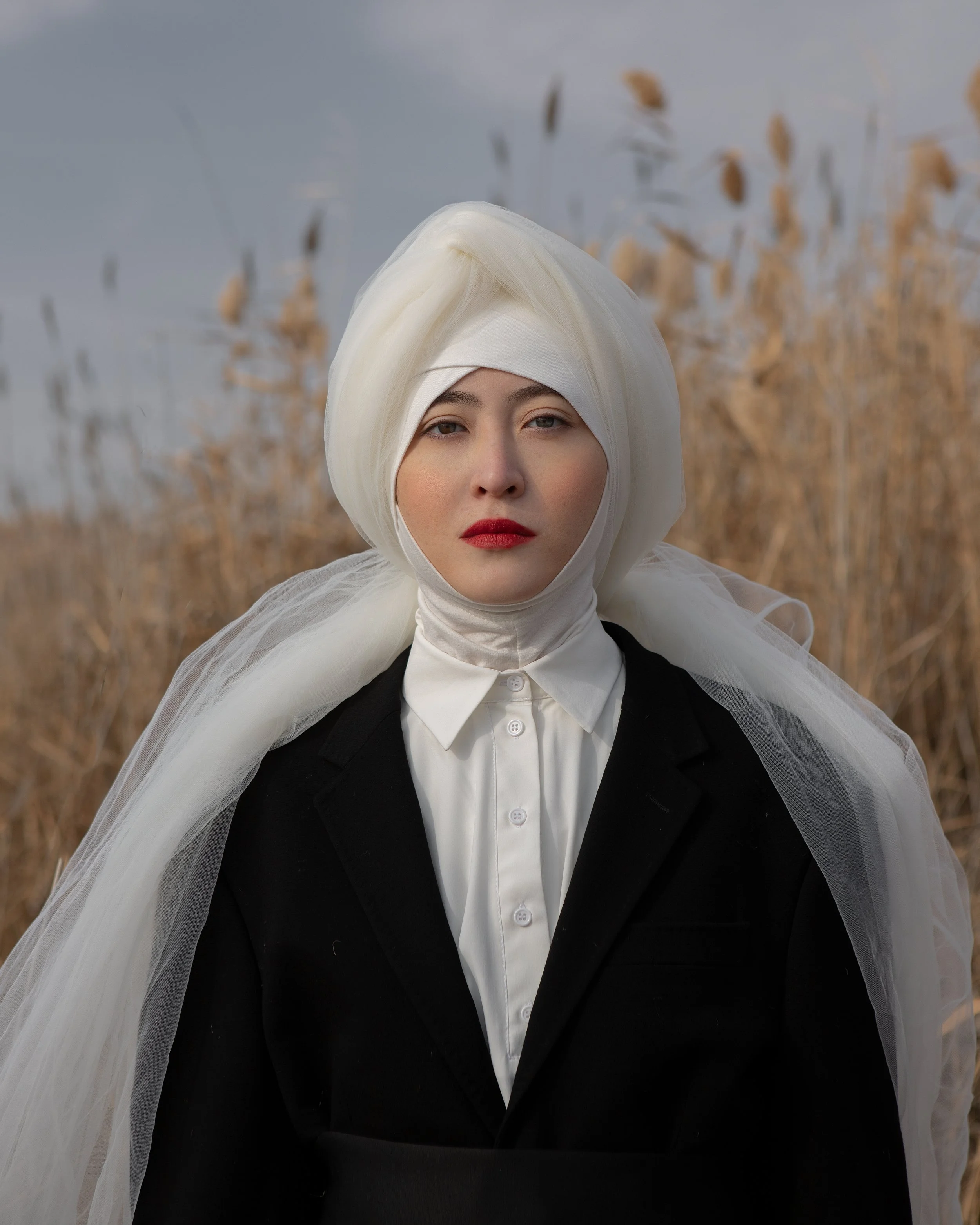 Photographer/Retoucher: Aigul Yesseyeva Model/Makeup Artist: Ainura Kabyldina Assistant: Anar Sattar Wardrobe Stylist: Anara Kairbayeva Wardrobe Credits: White Dress SVYATAYA Jacket Dirk Bikkembergs Belt Isabel Garcia Al-Almira Safiya