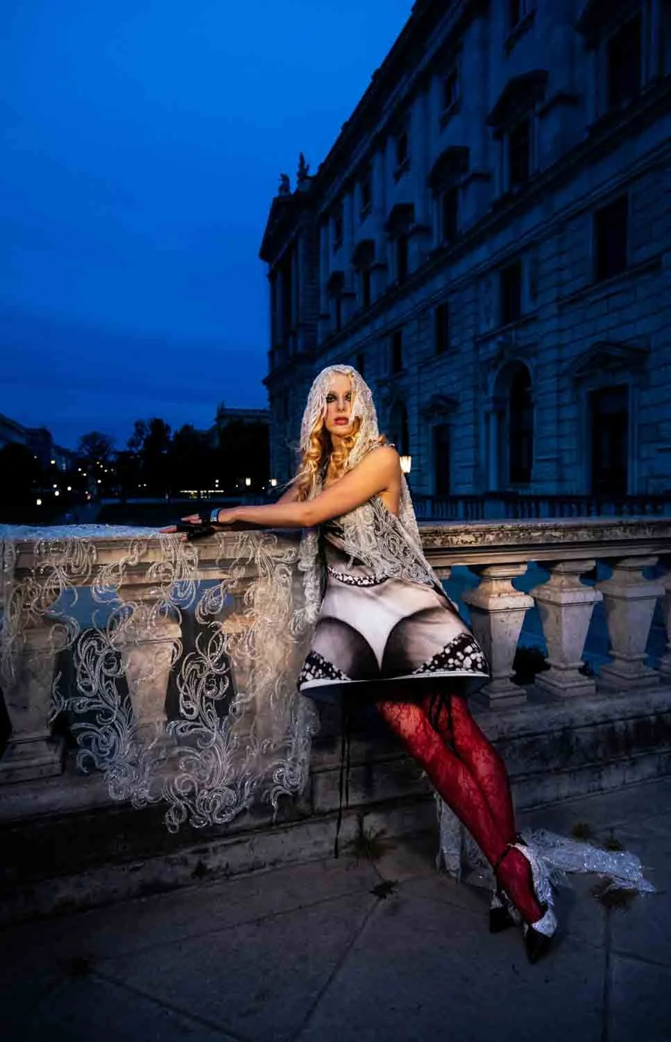  Dress, headpiece, shoes: Julian Scarry @scarryjulia • Tights:  thereformation.com  • Gloves: Ajoureaccessories 