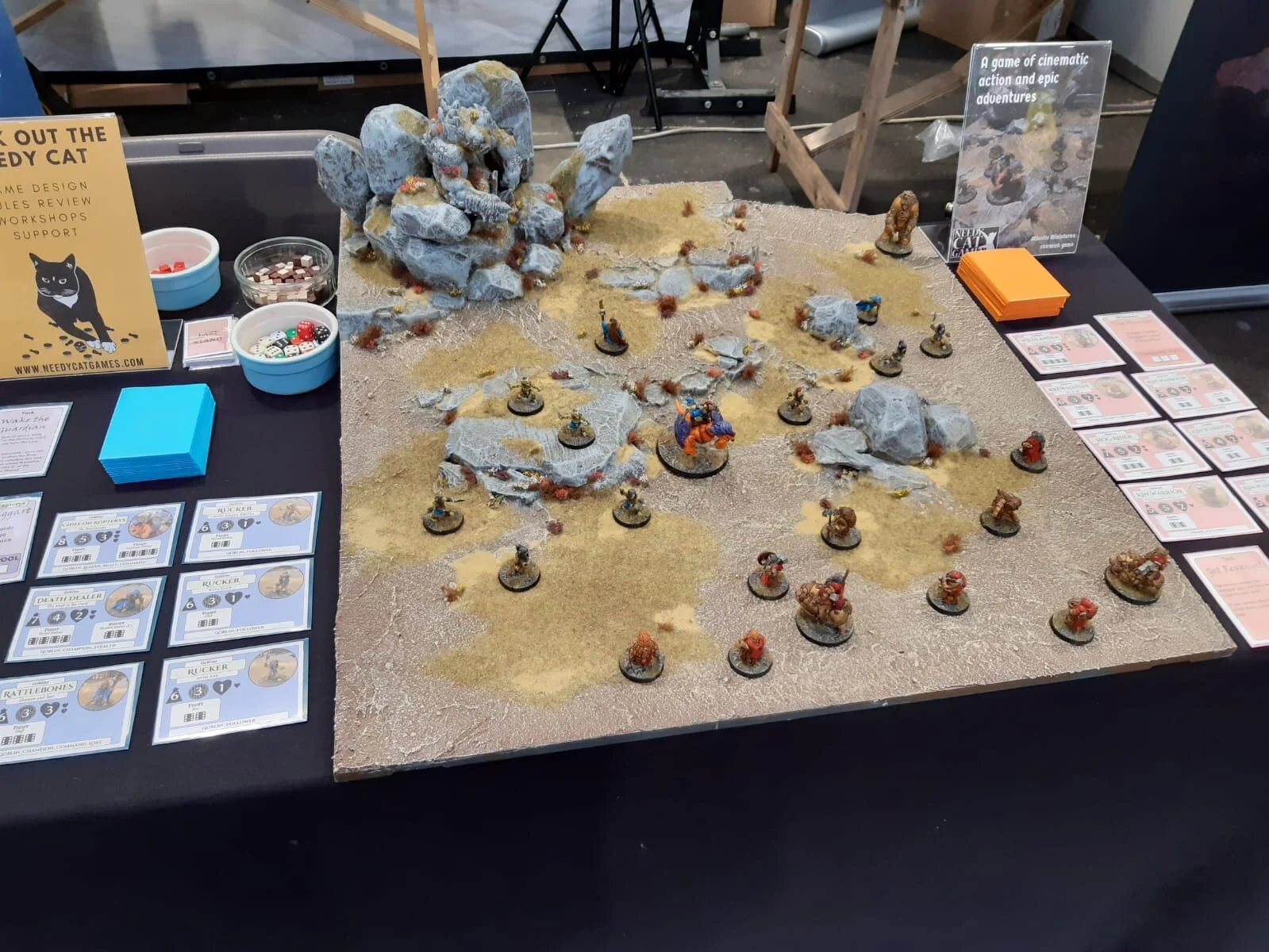 The final shot of the full gaming board and warbands at Tabletop Gaming Live.