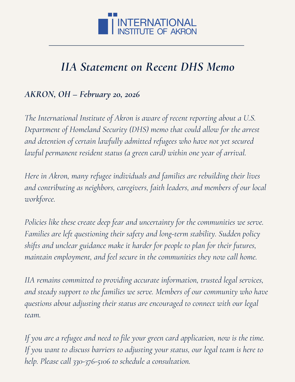 IIA Statement on Recent DHS Memo — IIA
