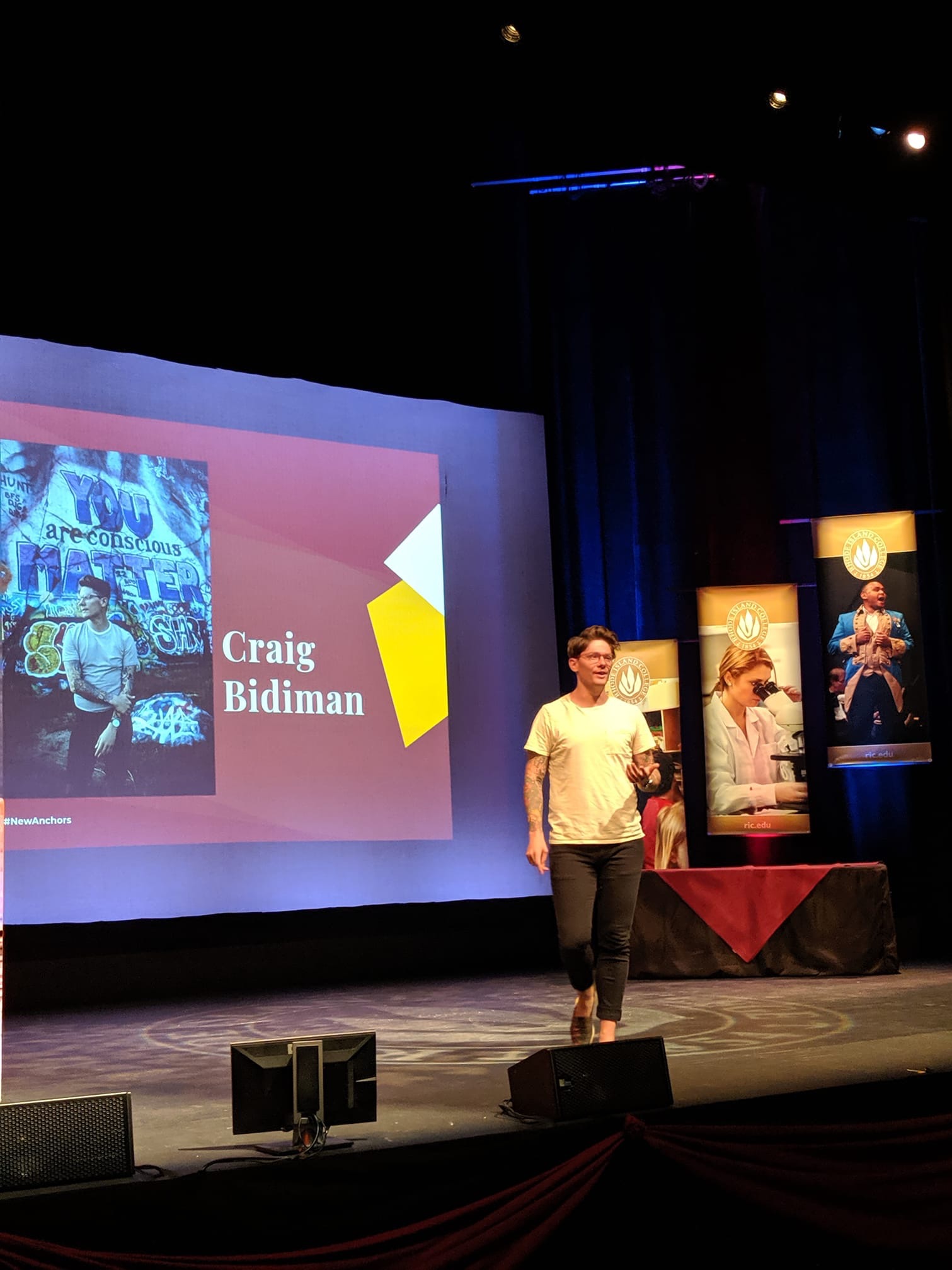 Here I am speaking at the Rhode Island College Welcome Day Celebration - I told a number of stories about how i survived college.