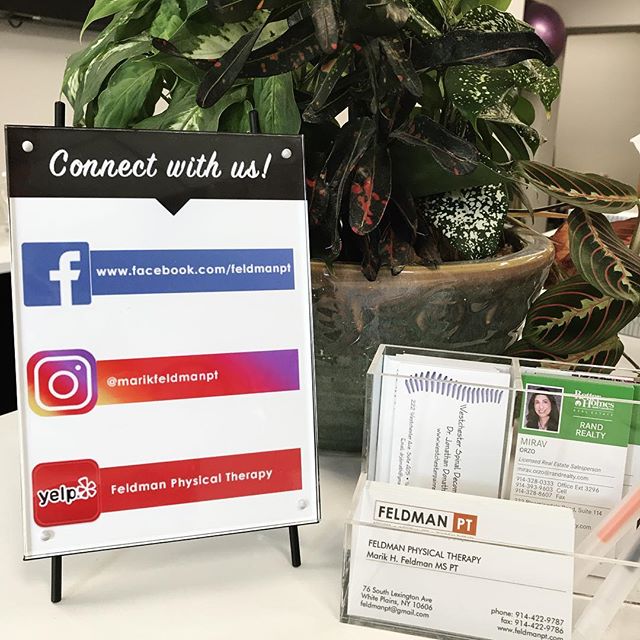 Be sure to connect with us on our other online platforms! 📱💻 #feldmanpt #feldmanphysicaltherapy #instagram #facebook #yelp #leavealike #leaveareview #connectwithus #socialmedia