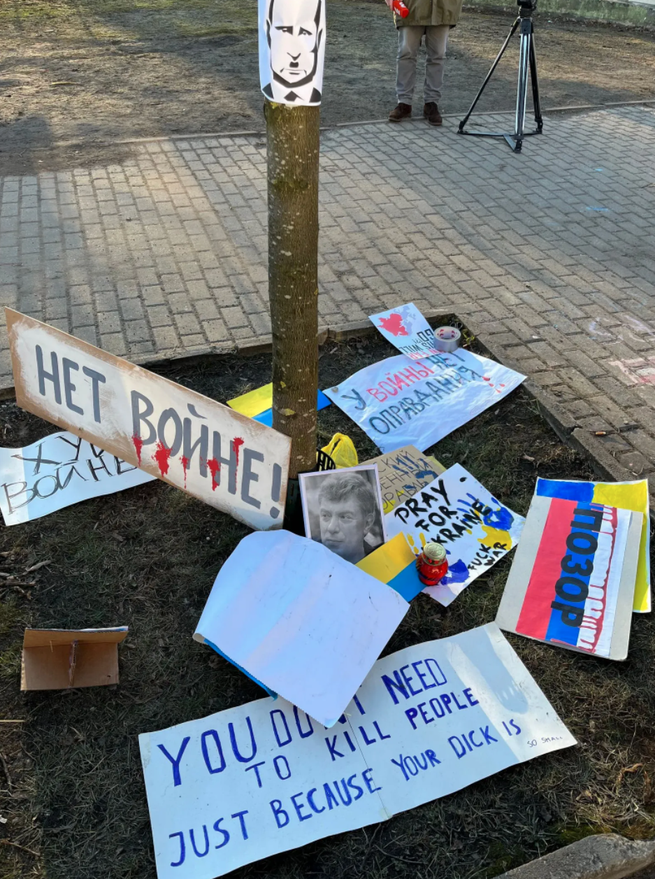 Protest signs in Riga, Latvia