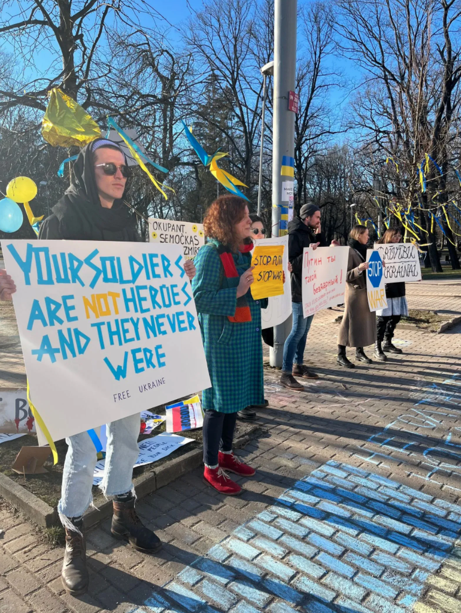 Protesters in Riga, Latvia in front of the Russian Embassy over the weekend.