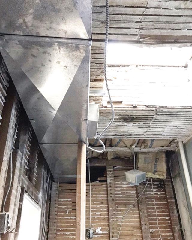 Not the prettiest picture but exciting progress! We&rsquo;ve gutted the 3rd floor master bath of another Hoboken brownstone. We&rsquo;re down to the studs and lath, and that bright spot you see is the old, leaking skylight we&rsquo;re about to replac