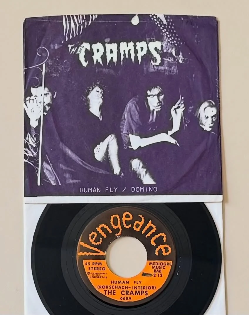 Record of the Day: the Holy Grail of Cramps collecting! Self released first pressing with the glow in the dark band name and light bulb on the sleeve! It&rsquo;s very thin paper so the wear is typical. The vinyl is minty! Human Fly is my fave song of