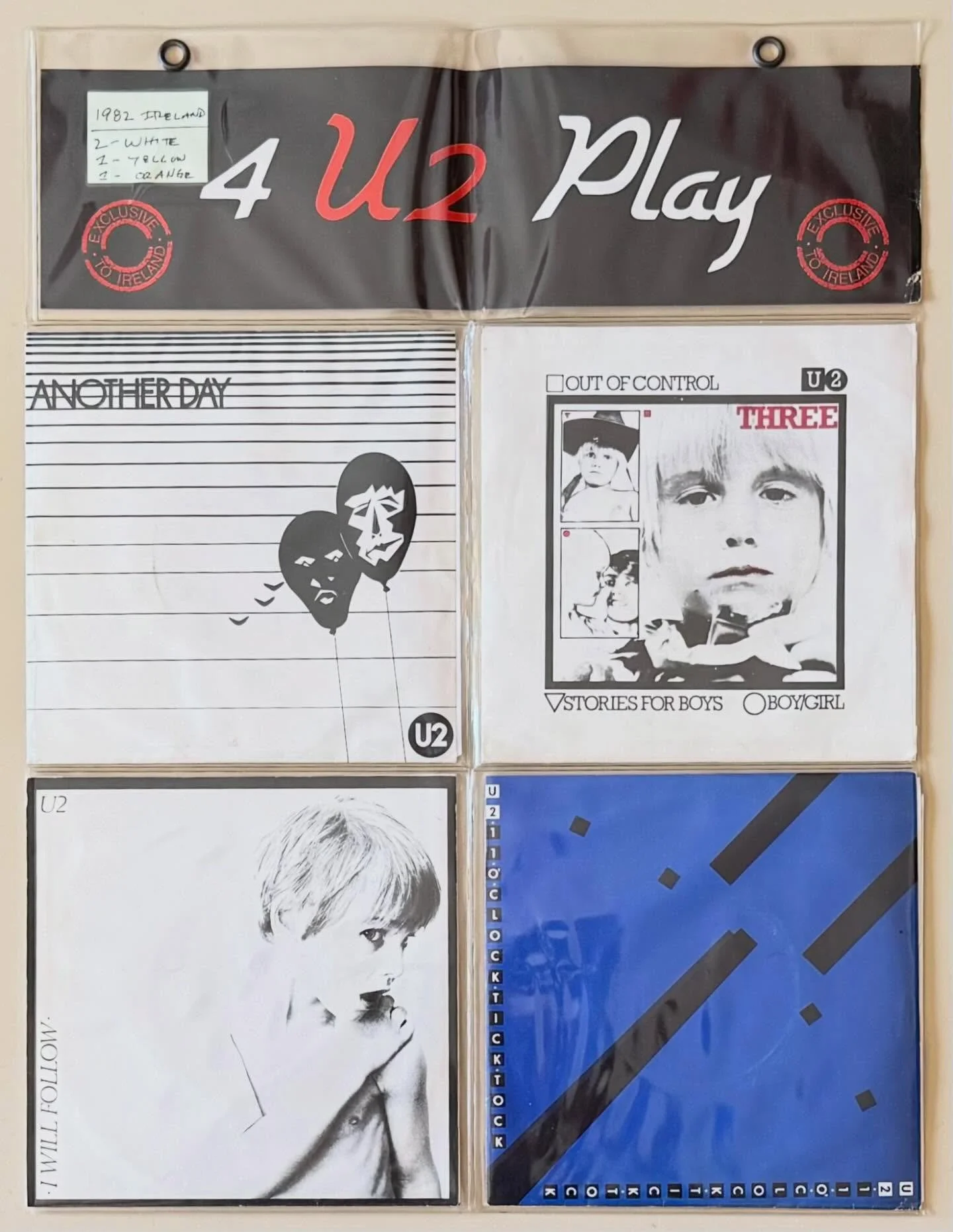Records of the Day: rare U2 four 7&rdquo; pack! One yellow, one orange and the two of the super rare white color ones. Also have an all black set at a fraction of the price. Plus am getting two shipments of new vinyl today including the new Courtney 