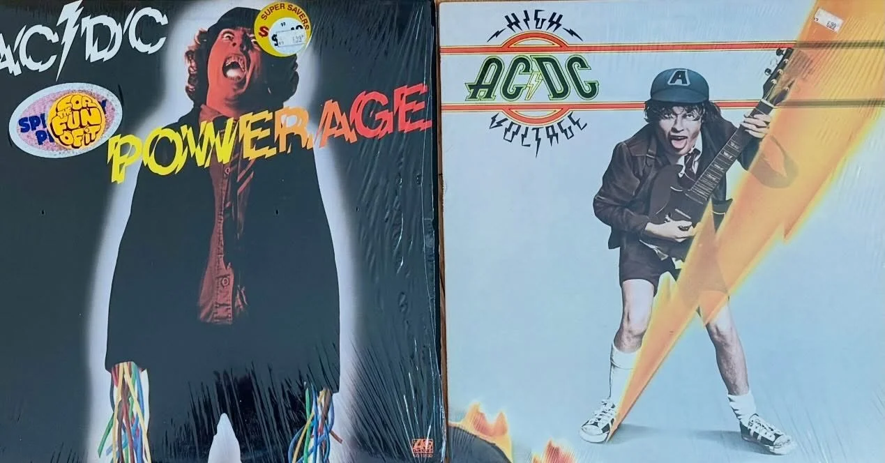 Rock Records of the Day: pristine copies in shrink! Powerage is an OG, High Voltage a 1977 pressing. The store is open 11 to 6 come on in!

#acdc #bonscott #angusyoung #hardrock #aussierock
