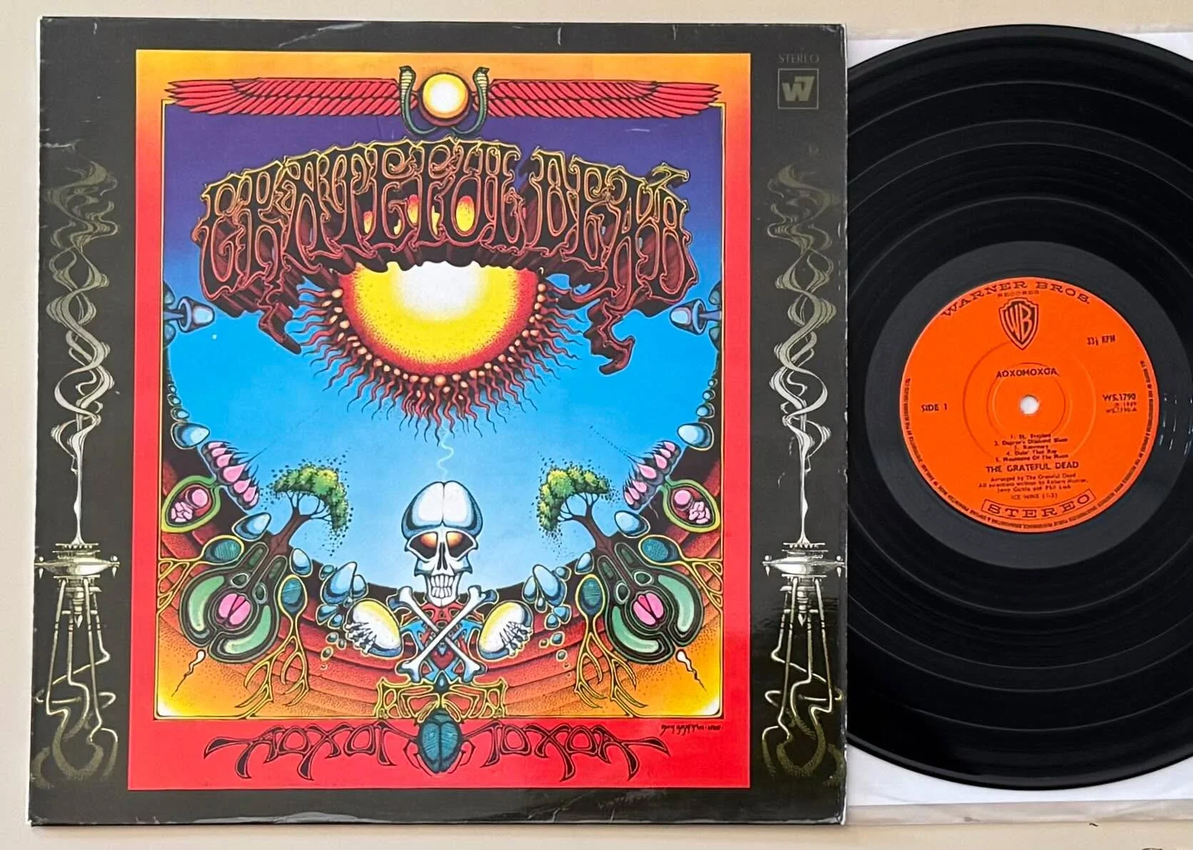 Record of the Day: rare 1969 M- UK OG from the collection of Dead we got a few days ago!!! Beautiful laminated flip back cover with the amazing iconic Rick Griffin artwork. Sounds great too, the quietest copy I&rsquo;ve ever heard. The store is open 