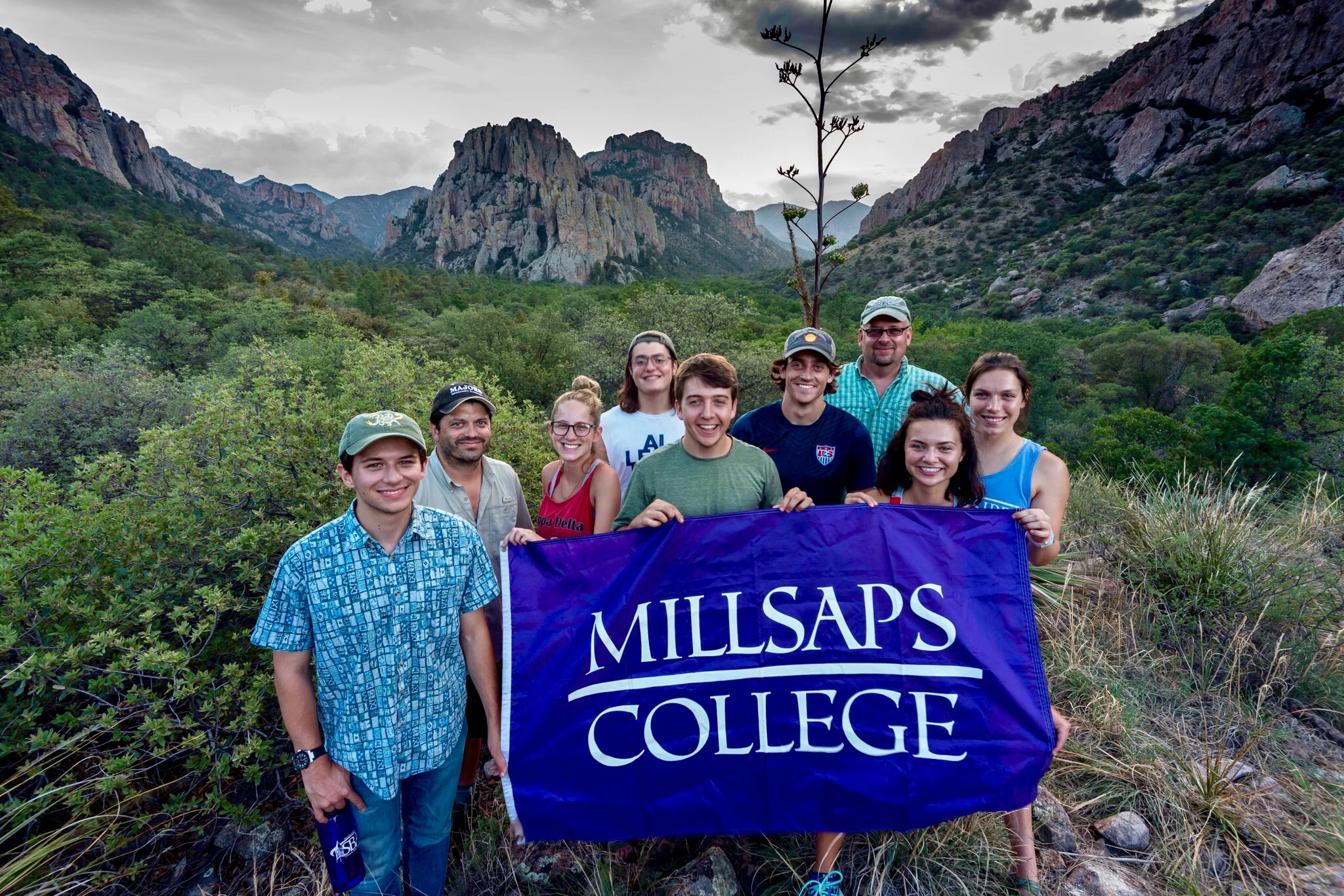 Cathedral Vista, Chiricahua Mountains. Photo by B.E. Hendrixson (second from left) with me looming behind a great group of students.
