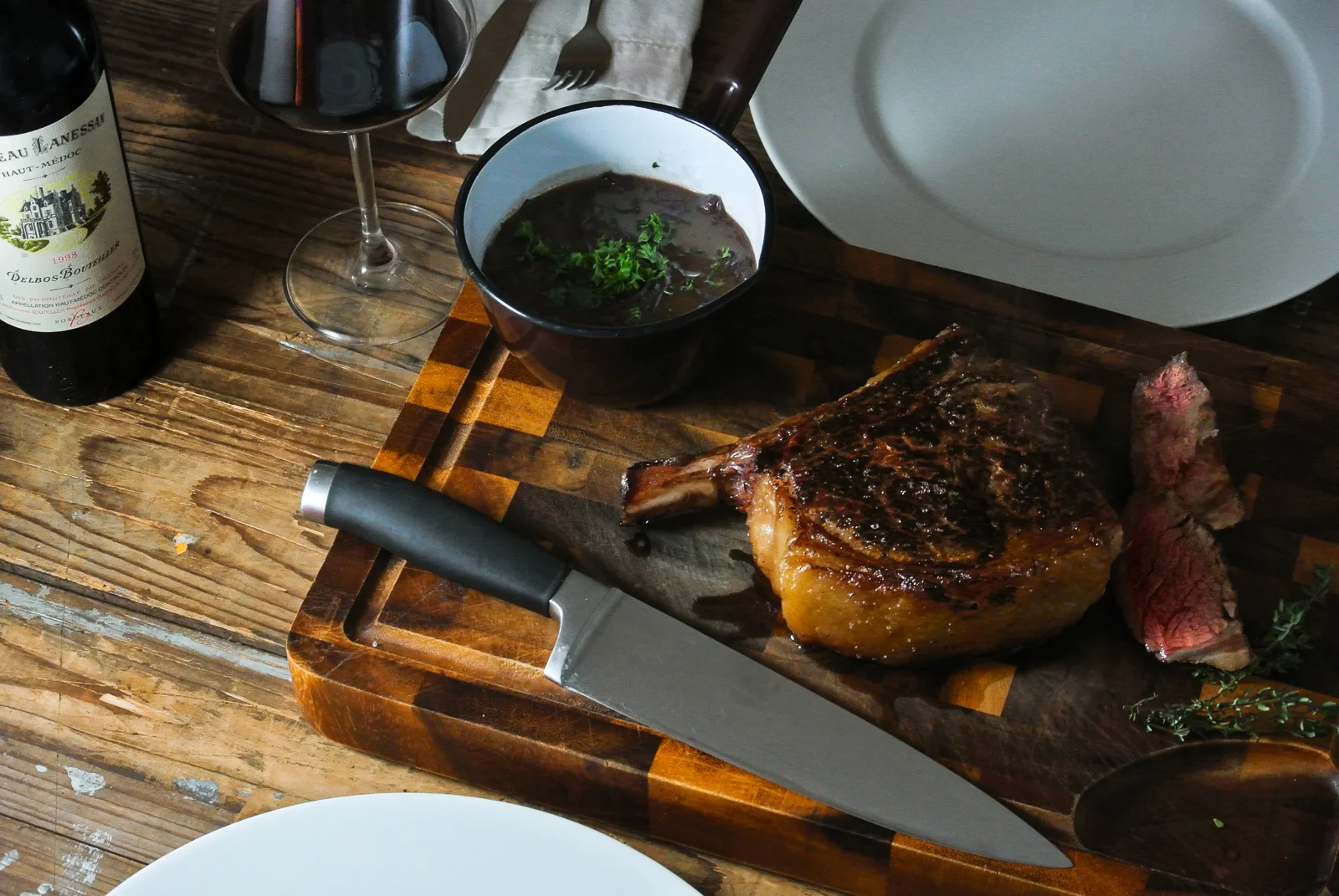 Aberdeen Angus beef rib steak with Bordelaise sauce