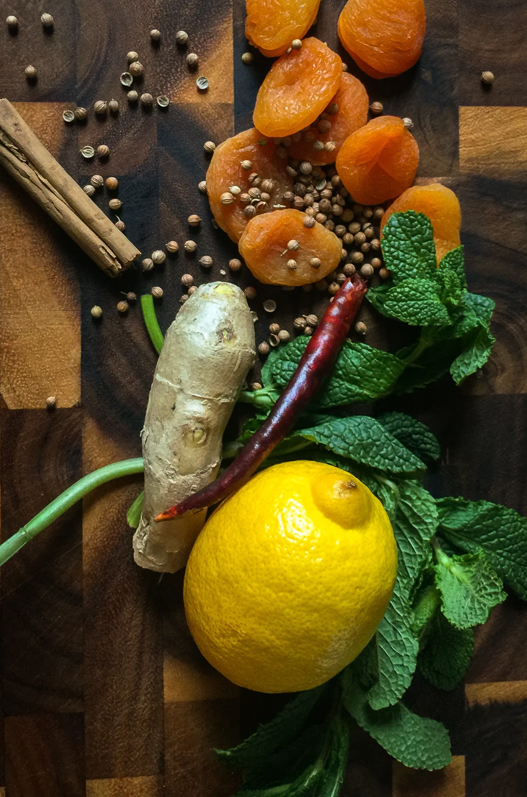 Ingredients for Nigel Slater's Braised Lamb Neck with Apricots and Cinnamon