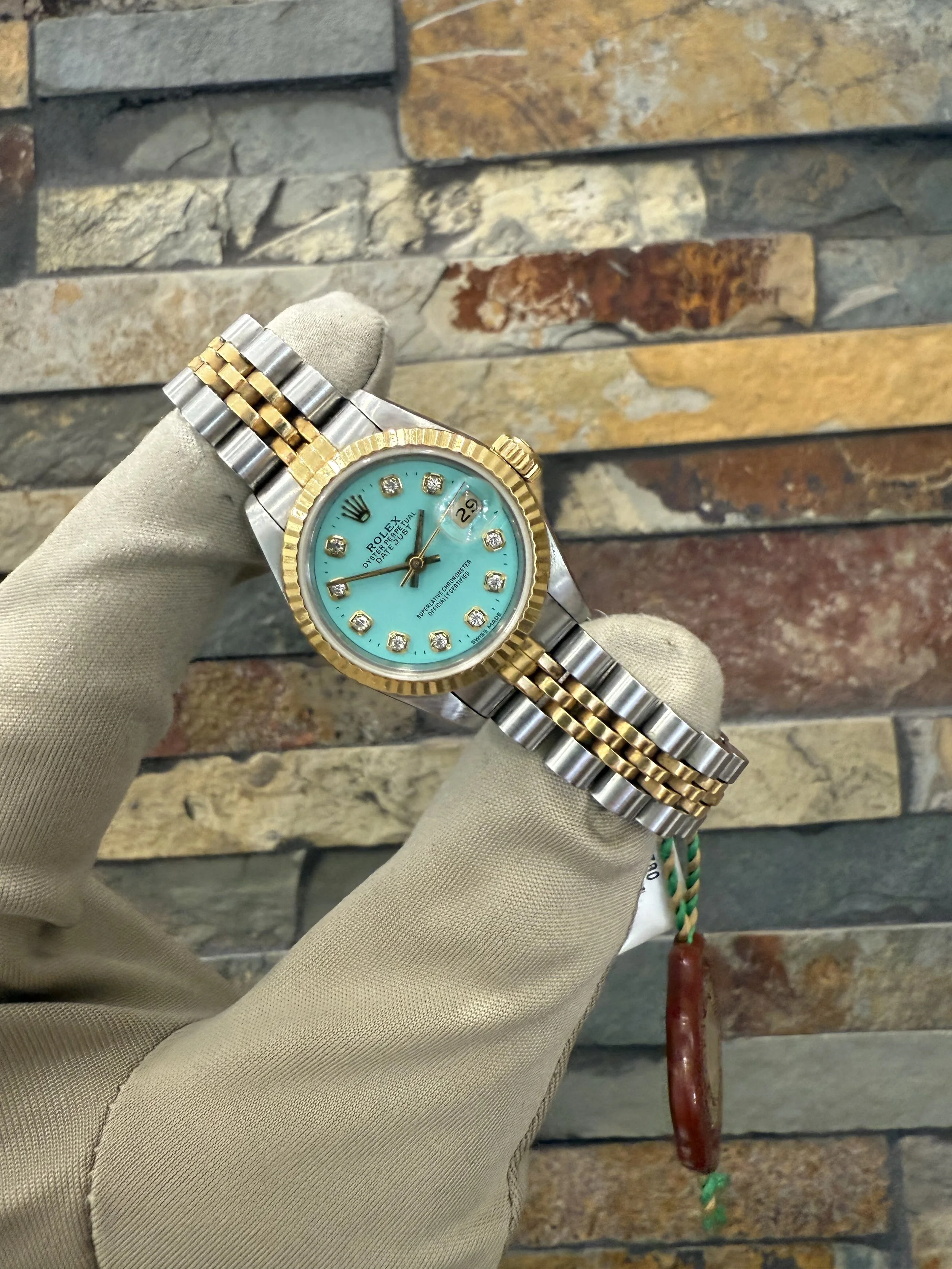 1991 Custom Rolex Tiffany Blue DJ26 REF #69173 with a box. Call or stop by our shop