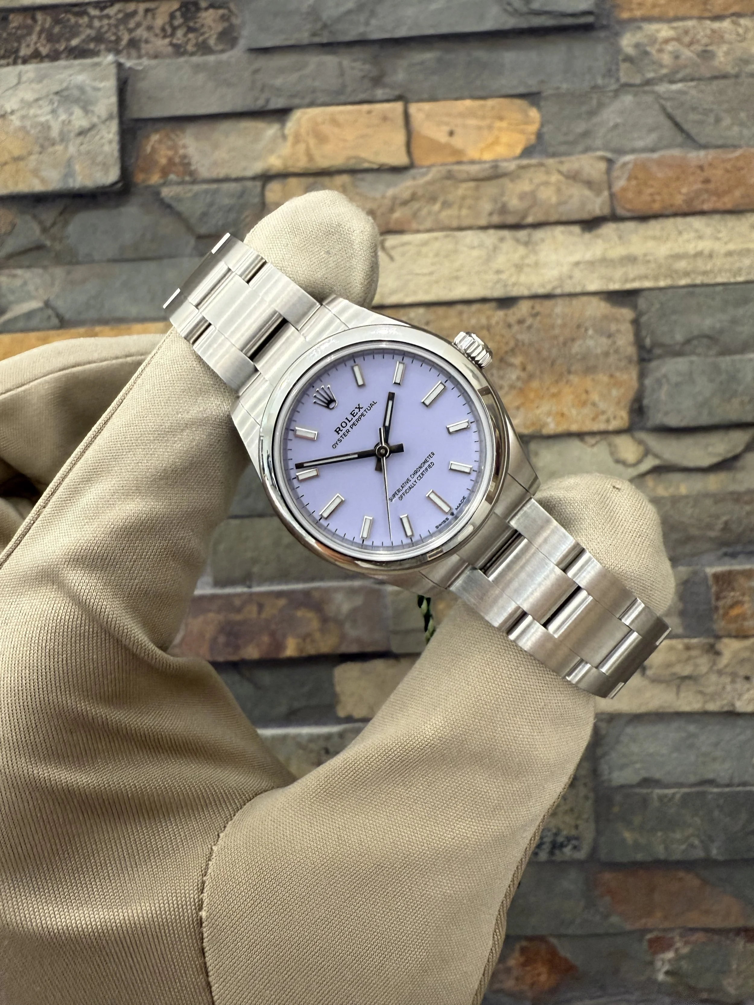 2025 Rolex Lavender OP31 REF #277200 with box and papers. Call or stop by our shop