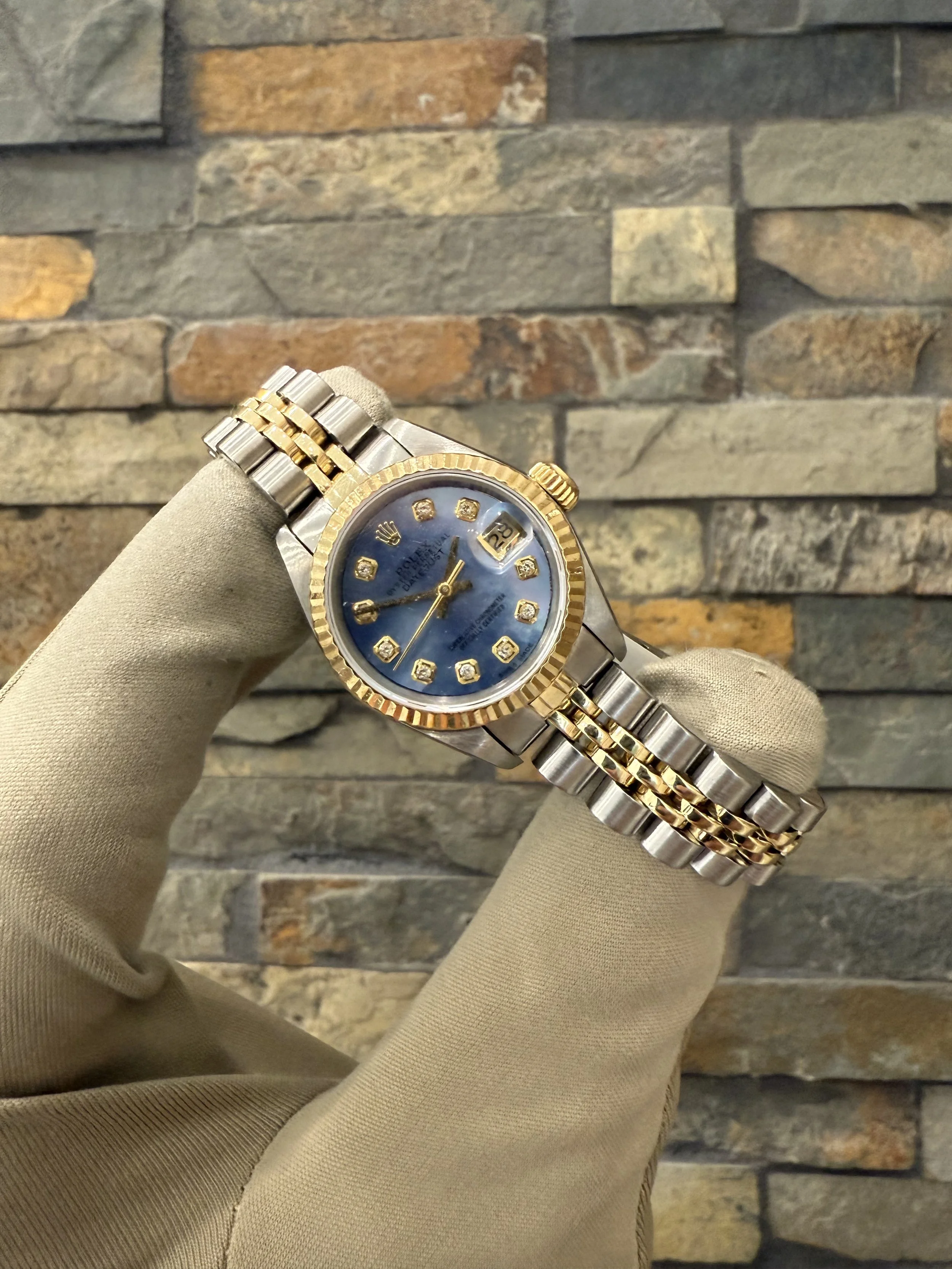 1986 Custom Rolex DJ26 REF #69173 with a box. Call or stop by the shop