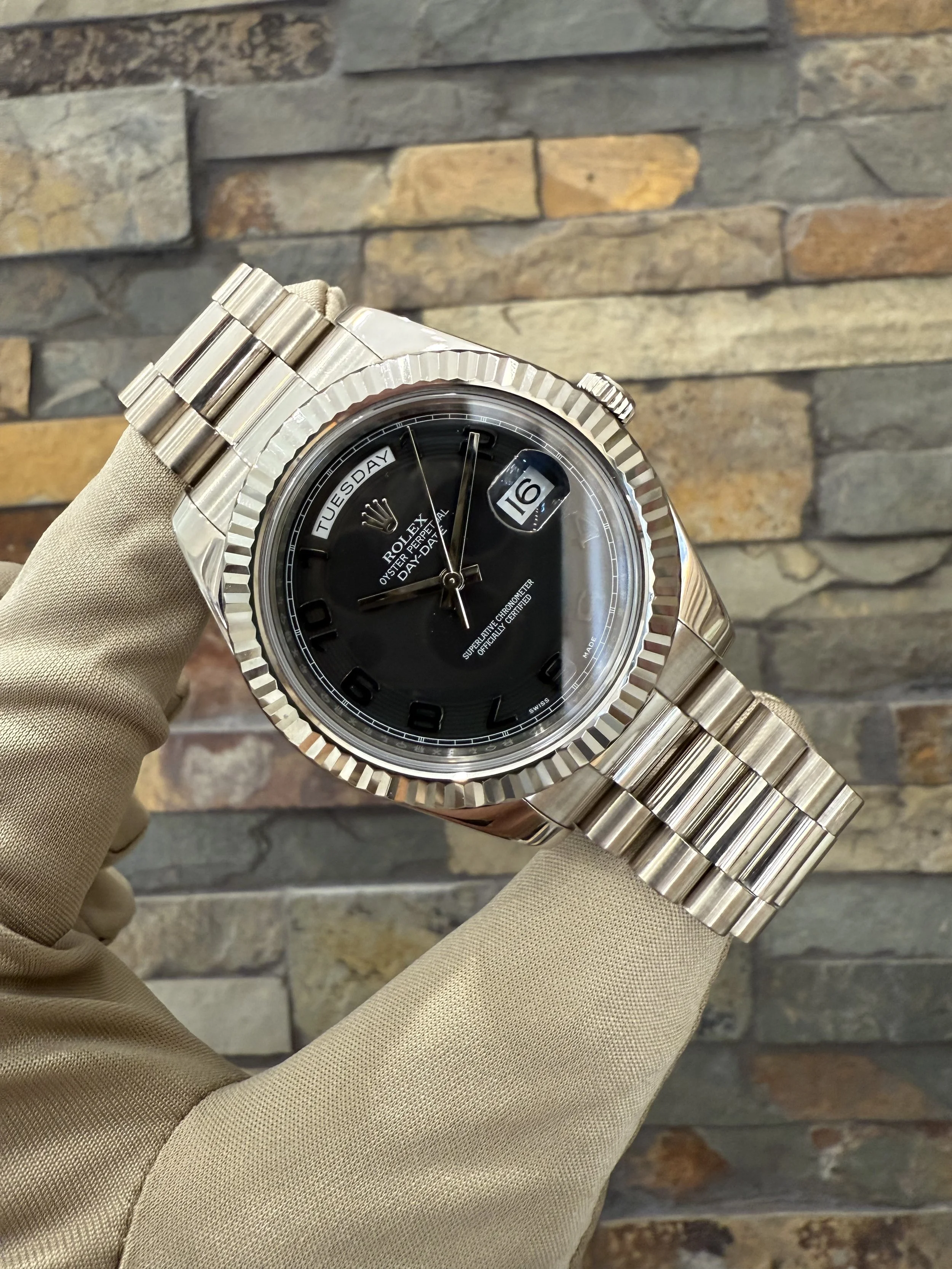 2014 Rolex Day-Date 41mm Concentric REF #218239 REF with box and papers. Call or stop by our shop