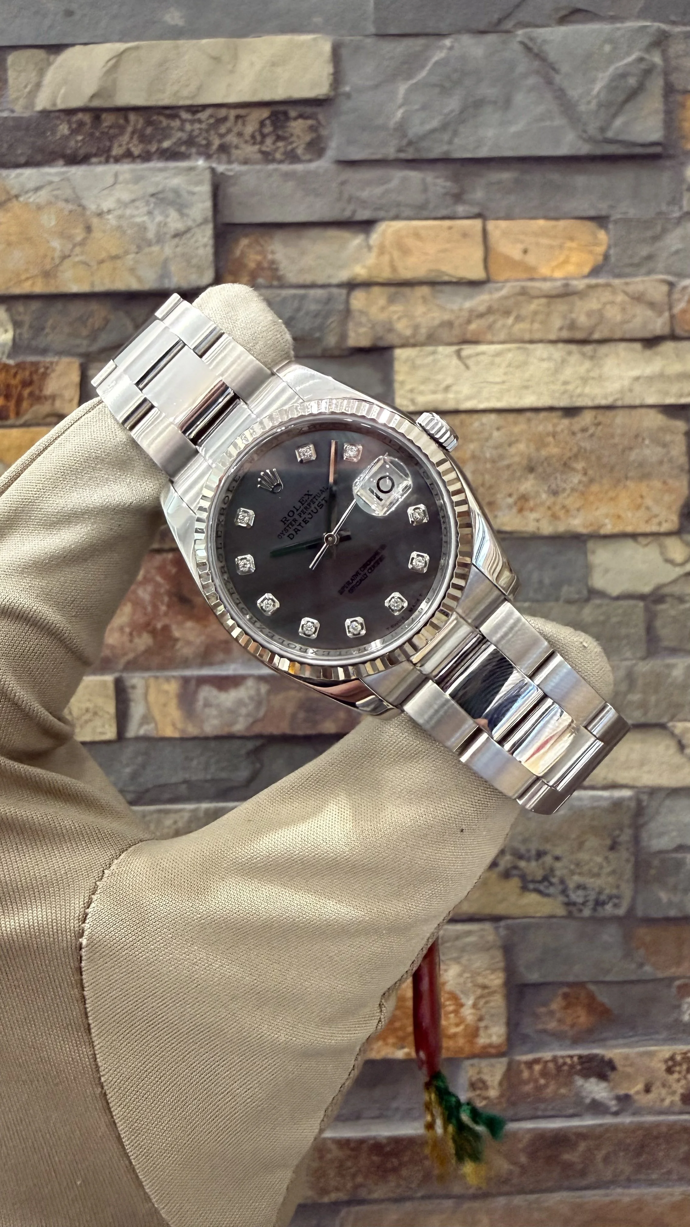 2007 Custom Tahitian MOP Rolex Datejust 36 REF #116234 with a box. Call or stop by our shop