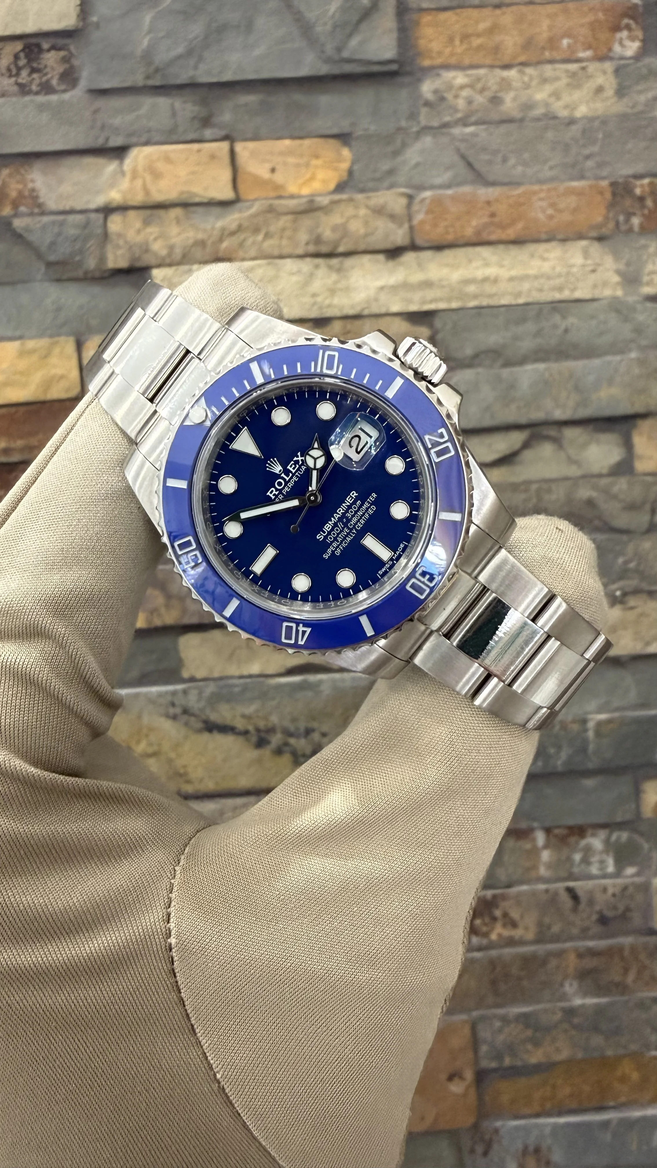 Custom Stainless Rolex Smurf Submariner REF #116610LN with a box. Call or stop by our shop