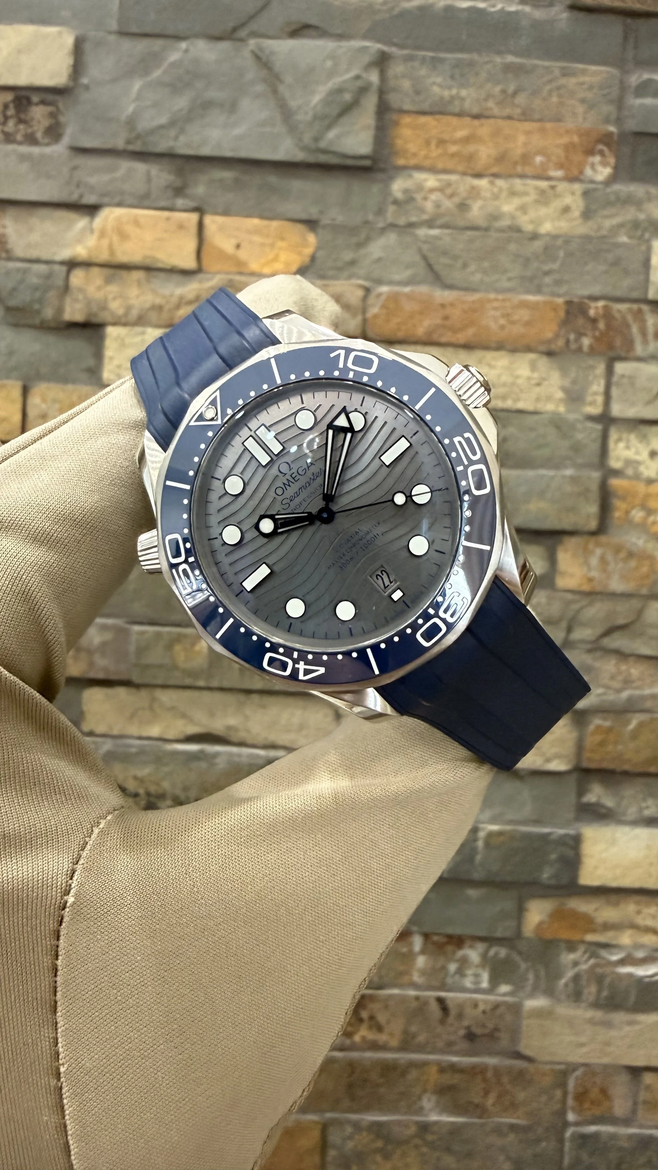 2021 Blue/Grey Omega SMP300 REF #210.32.42.20.06.001 with box and papers. Call or stop by our shop