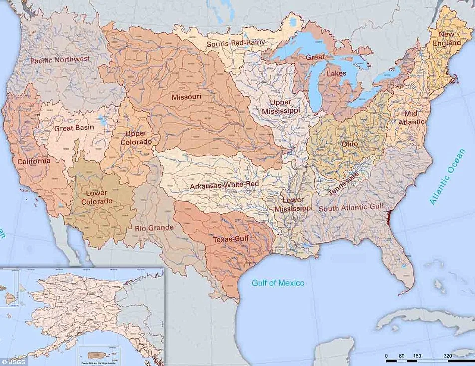 There are 18 major river basins in the 48 states of the contiguous US.