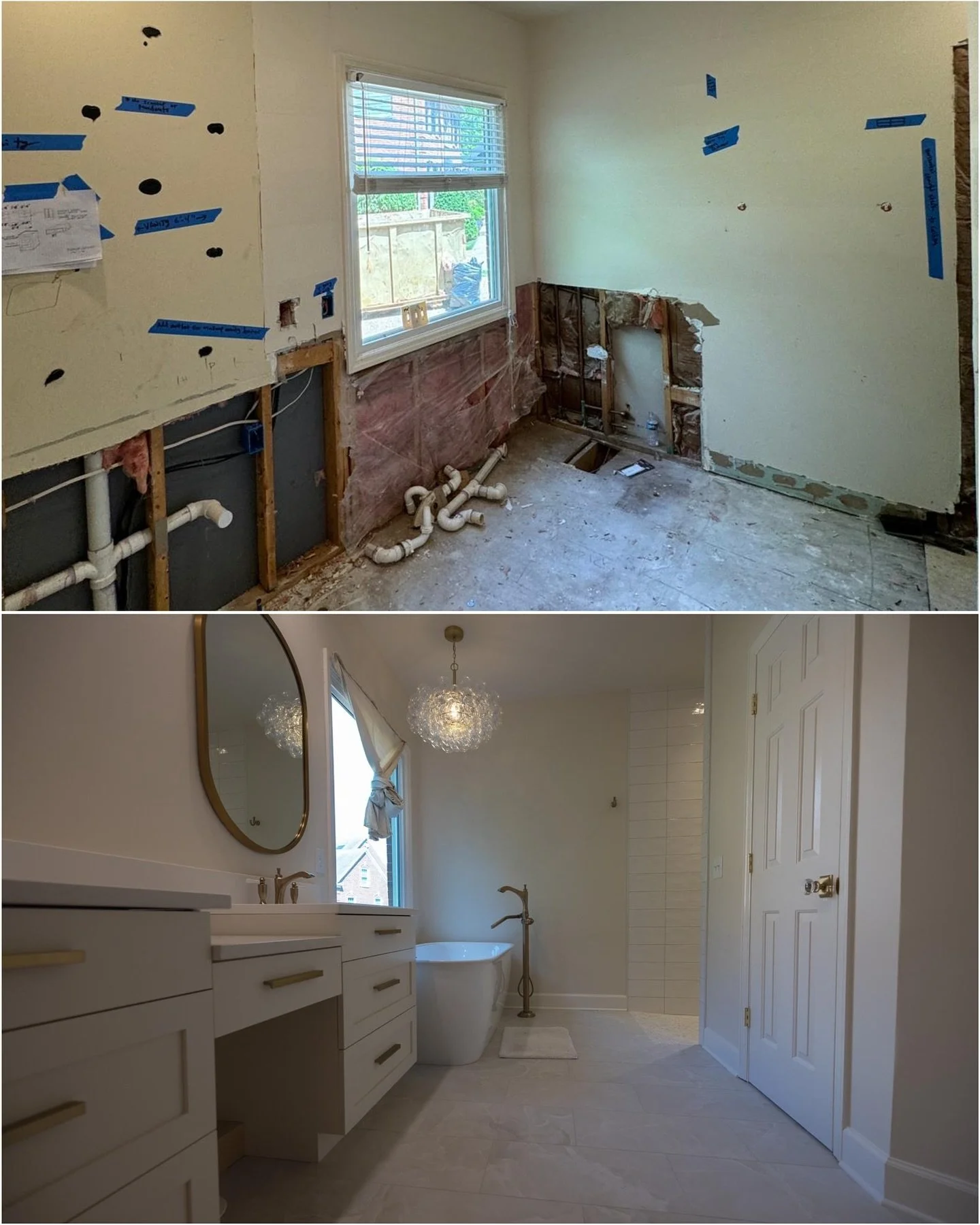 Before &amp; after ✨

Full remodel of master bathroom: free standing tub, new light fixtures, new cabinets, fresh paint&hellip; every detail of these amazing space ✨

#brentwood #nashville #tennessee #remodeling #renovation #project #interiordesign #